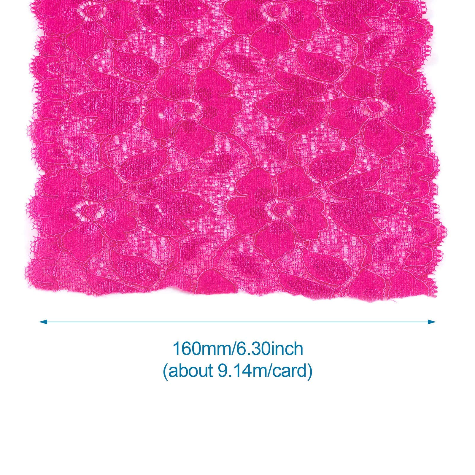 10 Yards Stretch Elastic Lace Trim - Hot Pink Floral Tulle Embroidered Ribbon (6.3 Inch/16cm Wide) for DIY Crafts, Jewelry Making, Sewing, Gift Wrapping, Wedding & Party Decorations - Perfect for Dresses, Headbands, Scrapbooking and Home Decor