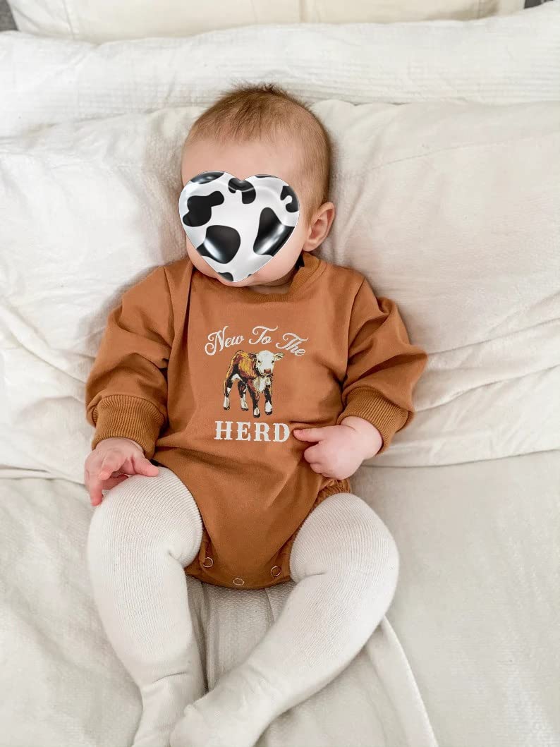 Omkzanbi Western Cow Print Baby Romper - Long Sleeve Bodysuit for Boys & Girls (12-18 Months) | Soft Cotton Newborn Onesie for Fall & Winter | Perfect Coming Home Outfit & Photo Shoot Costume