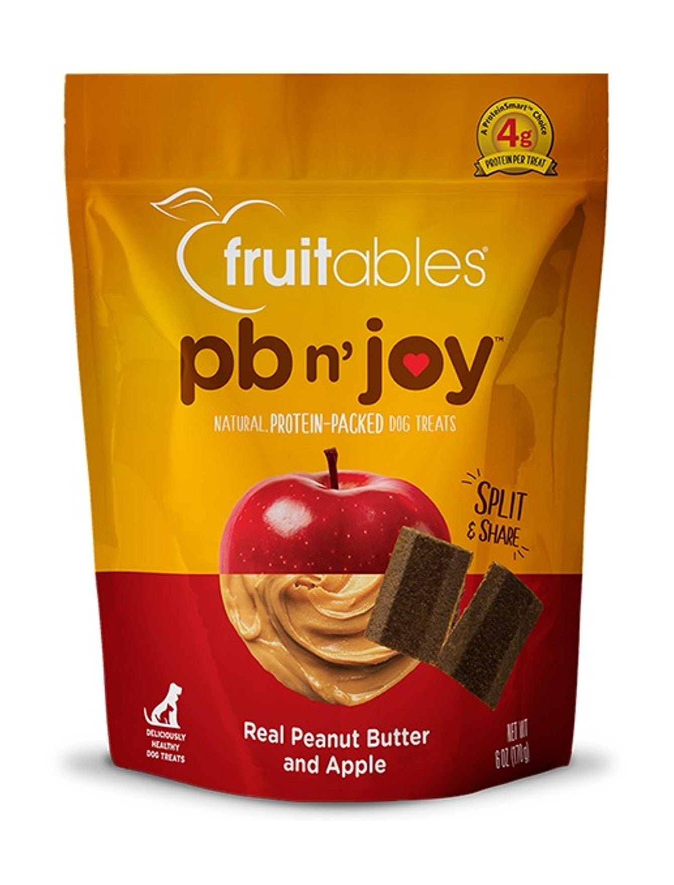 Fruitables PB N' Joy Peanut Butter & Apple Bar Dog Treats 6oz - Healthy Natural Snacks for Small & Large Dogs - Perfect for Training, Rewards & On-the-Go Treats