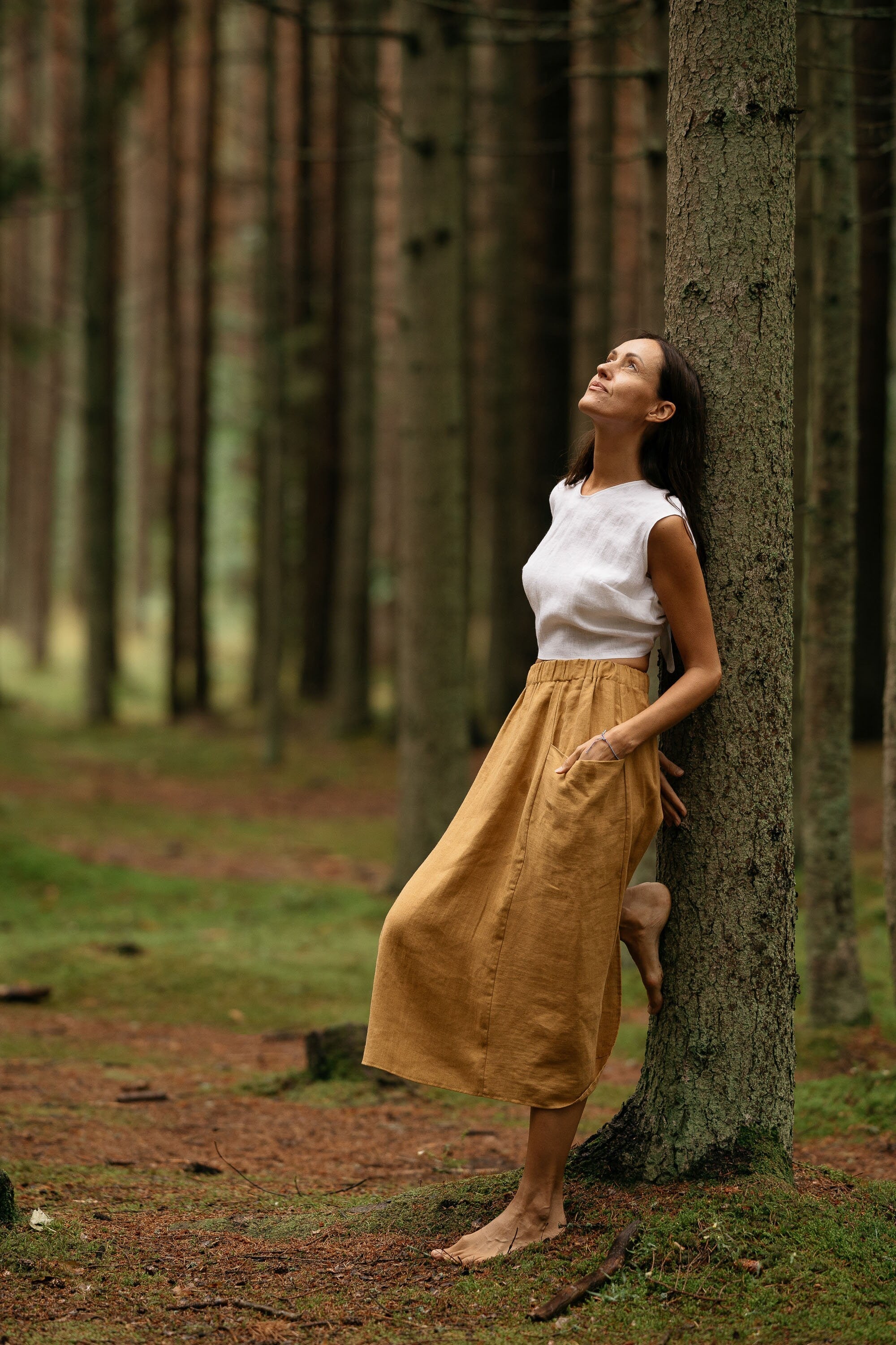 Linen Crop Top with Tie Back - Women's Summer Fashion White Blouse for Casual Outings & Beach Wear