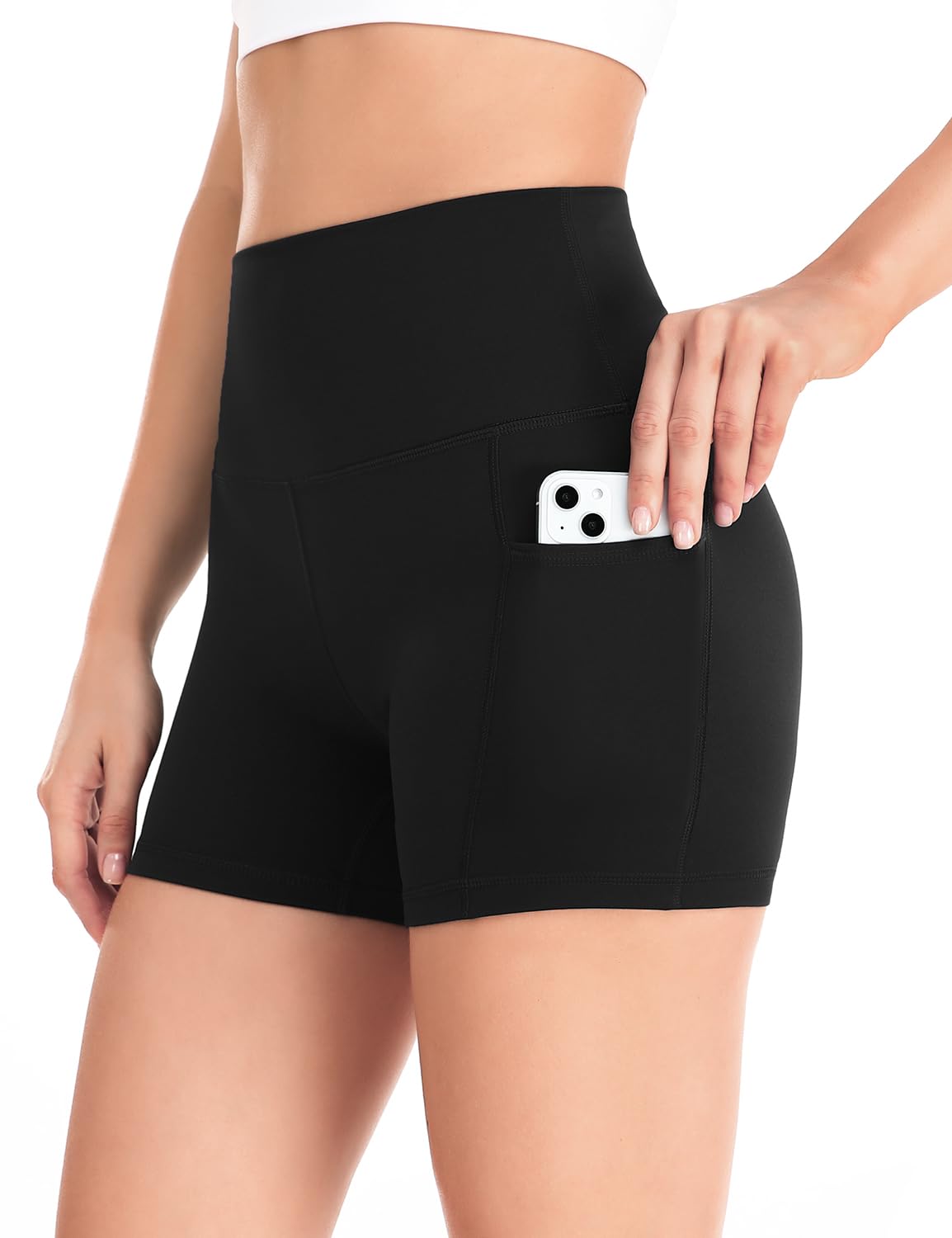 HeyNuts Women's High Waist Compression Yoga Shorts with Side Pockets - 4