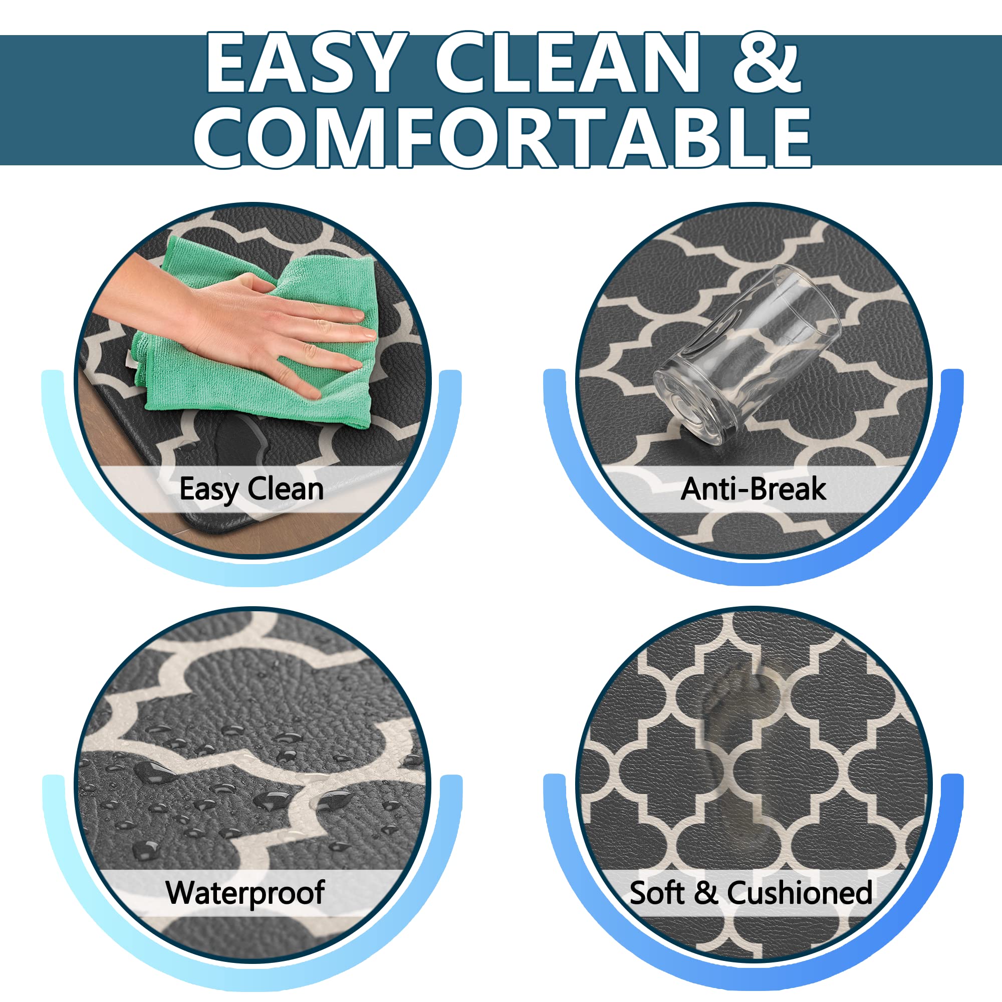 ComfiLife Anti-Fatigue Kitchen Floor Mats (2-Pack) - Thick Cushioned Non-Slip Waterproof Standing Mat for Home & Office - Easy Clean Kitchen Rug for Sink, Laundry & Cooking Areas - Perfect for Comfortable Standing While Cooking, Dishwashing & Food Prep (Gray)