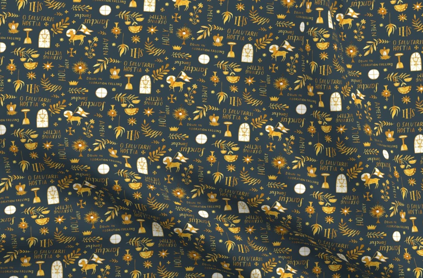 Spoonflower Adoration Charcoal Grey Monstrance Printed Minky Fabric by The Yard - Soft Plush Fabric for Baby Blankets, Quilt Backing, Sewing Projects & DIY Crafts - Perfect for Nursery Decor, Gift Making & Home Decor Projects