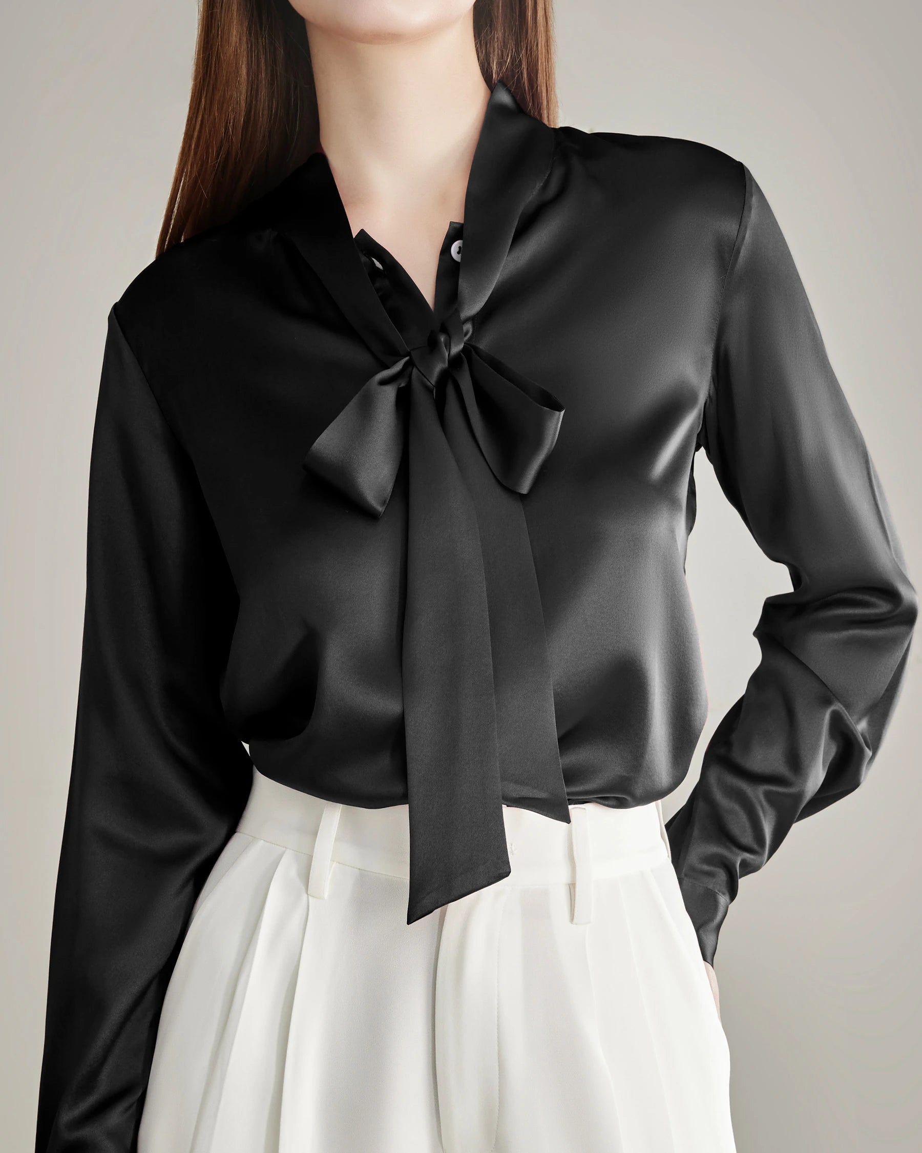 Elegant Silk Bow Tie Blouse for Women - Fashionable & Comfortable Ladies Top for Office, Party & Special Occasions