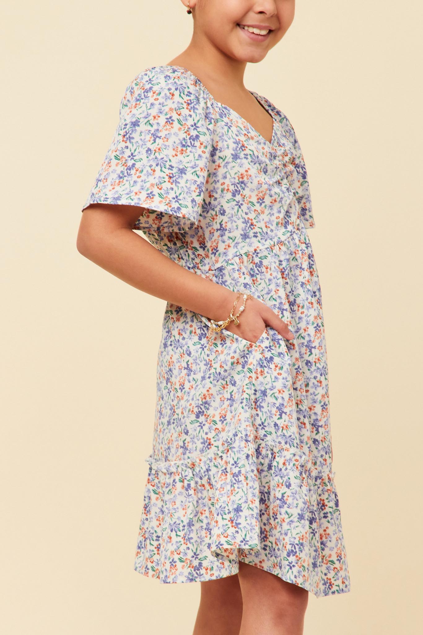 Floral Cinched Bodice Midi Dress for Women - Elegant Summer Wedding Guest Dress, Garden Party & Cocktail Attire