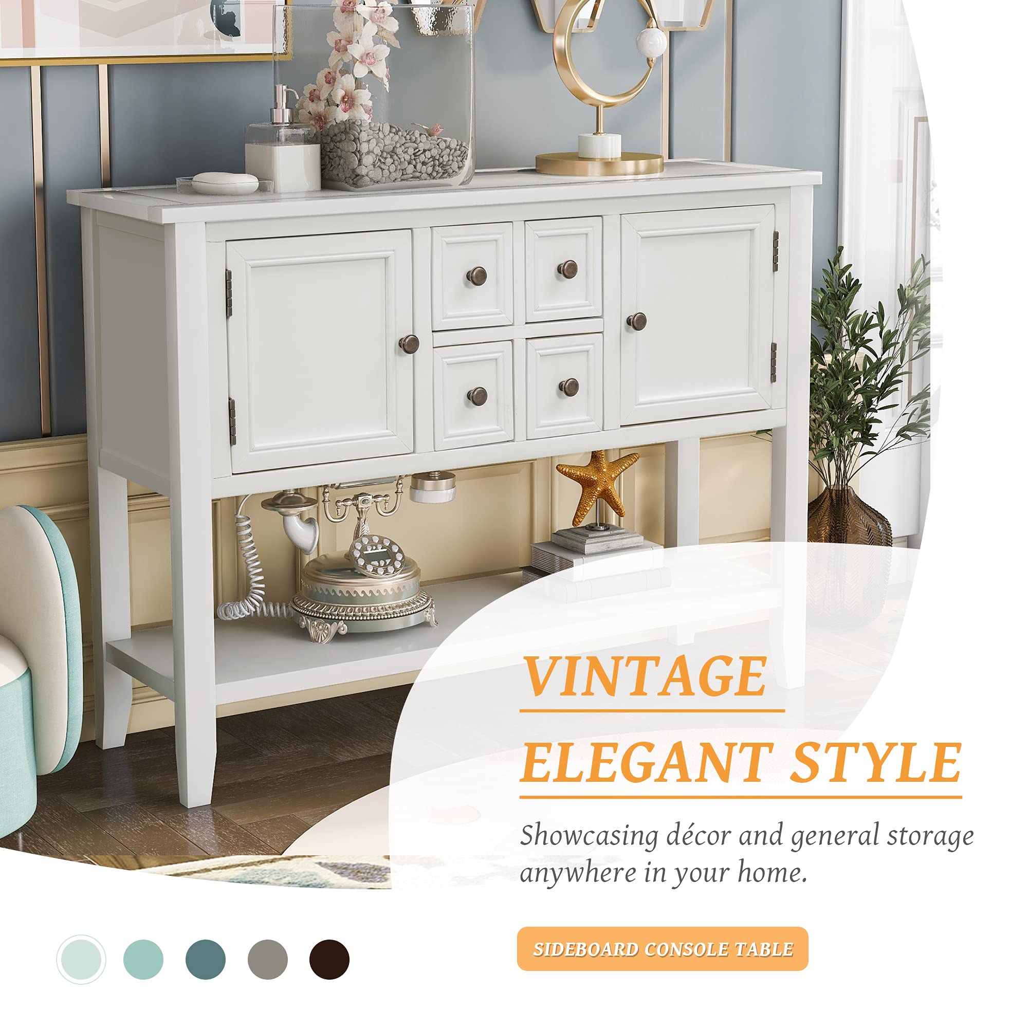 Farmhouse Console Table with Drawer - Rustic Sideboard Buffet Cabinet with Storage for Living Room & Kitchen | Entryway Organizer, Hallway Decor, Dining Room Storage Solution