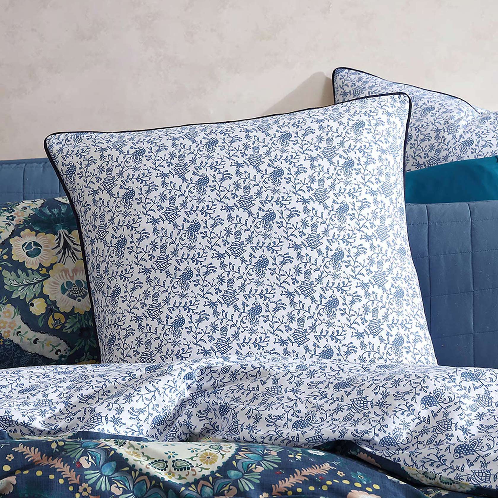 Premium 100% Kashmir Mid Blue European Pillowcase Set - Soft Luxury Bedding for Home & Hotel - Perfect for Master Bedroom, Guest Room & Airbnb Decor