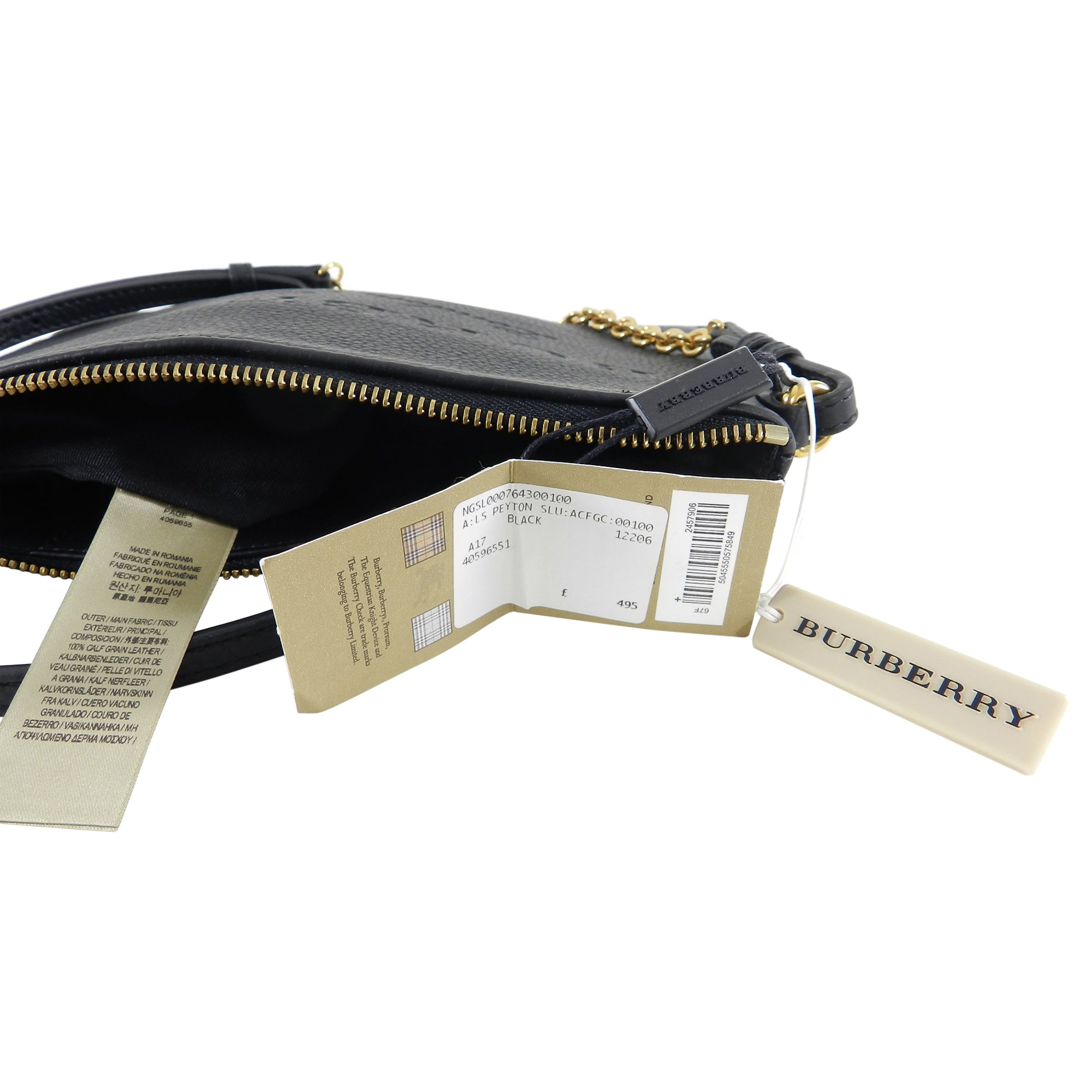 Burberry Black Peyton Embossed Logo Zip Crossbody Bag for Women | Luxury Leather Shoulder Bag | Perfect for Work, Travel & Evening Out