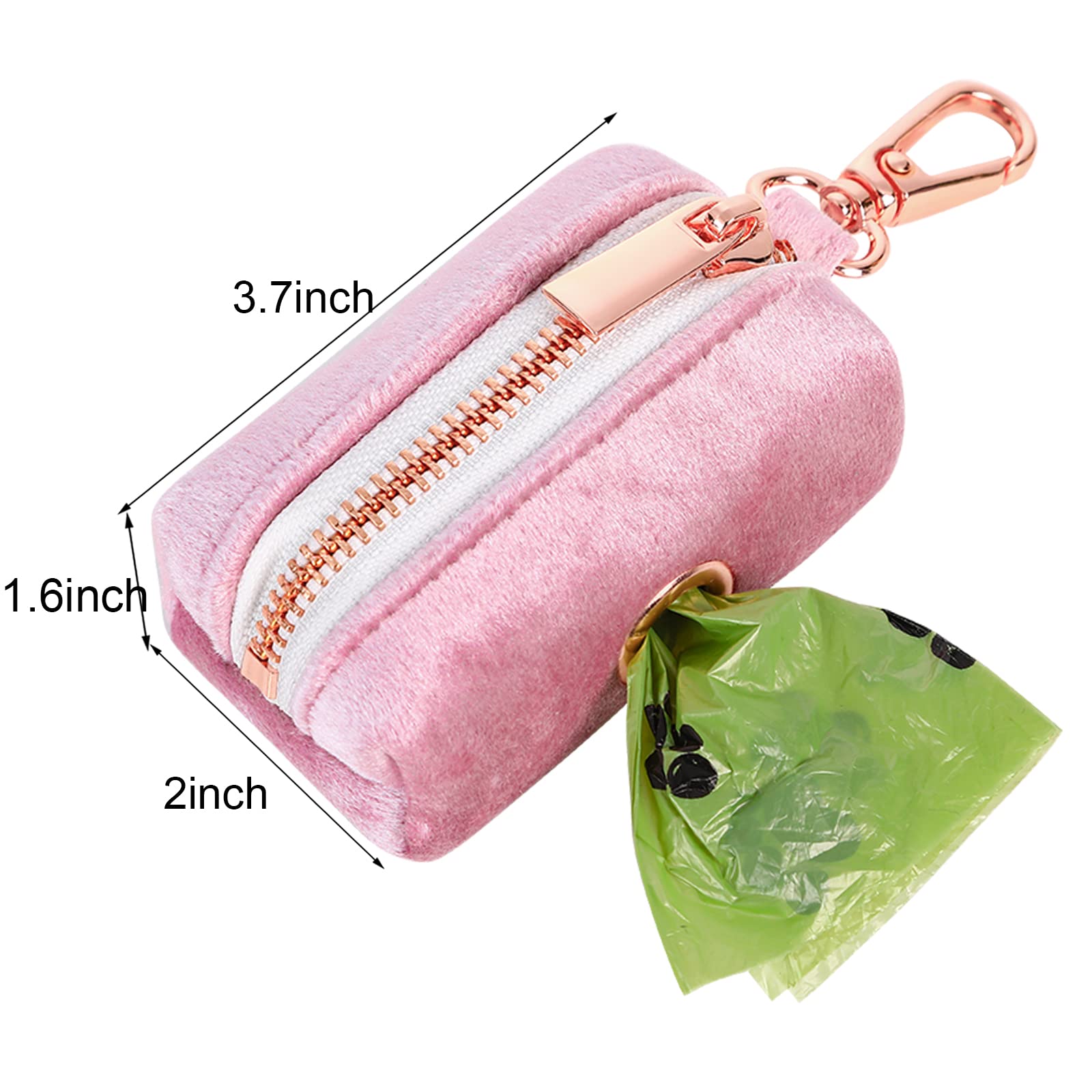 ARING PET Velvet Dog Waste Bag Dispenser - Pink Poop Bag Holder for Leashes, Portable & Washable Pet Waste Pouch with Metal Zipper | Perfect for Walking Dogs, Park Visits & Outdoor Adventures
