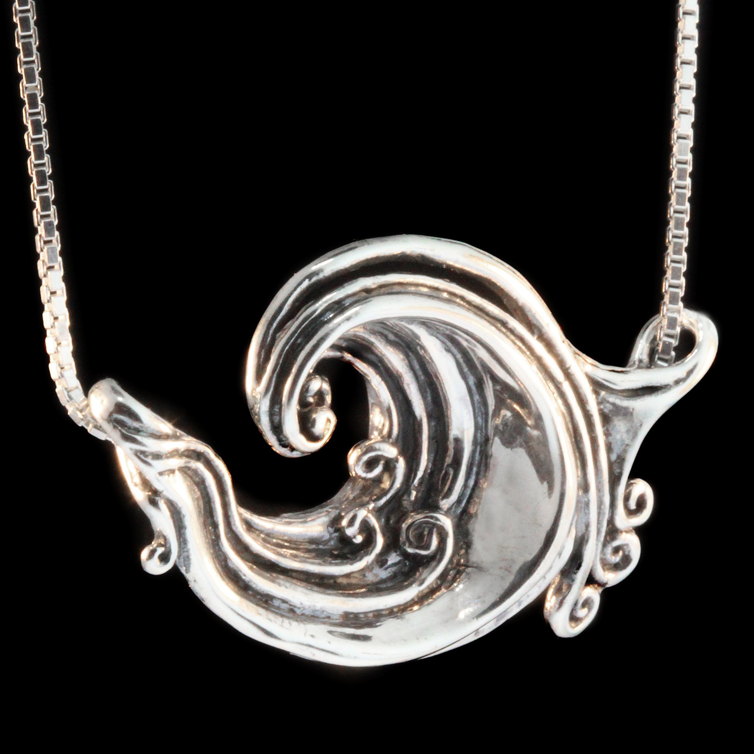 Silver Wave Necklace - Rip Curl Wave Pendant Boho Ocean Jewelry for Women | Perfect Beach Accessory, Surfing Gift & Summer Layering Necklace