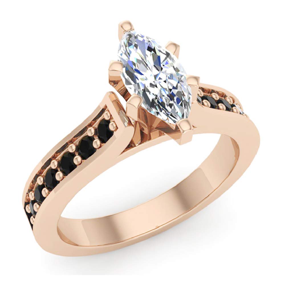 1.00 Carat Marquise Cut Black Diamond Engagement Ring with Authenticity Card & Gift Box – Perfect for Proposals, Anniversaries & Special Occasions