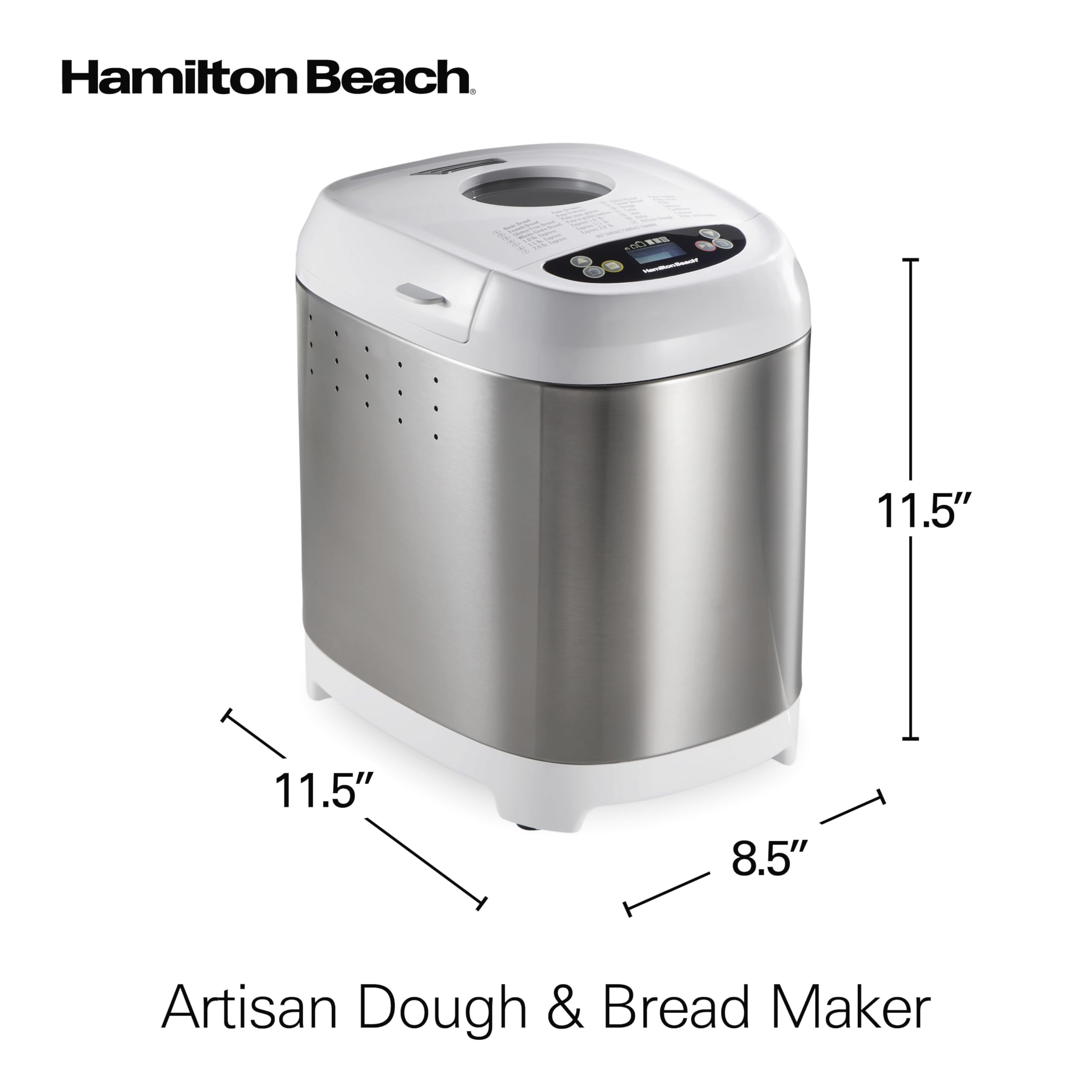 Hamilton Beach 2 lb Digital Electric Bread Maker Machine - Artisan & Gluten-Free Bread, 14 Preset Programs, White & Stainless Steel (Model 29987) - Perfect for Home Baking, Gifts, and Healthy Eating