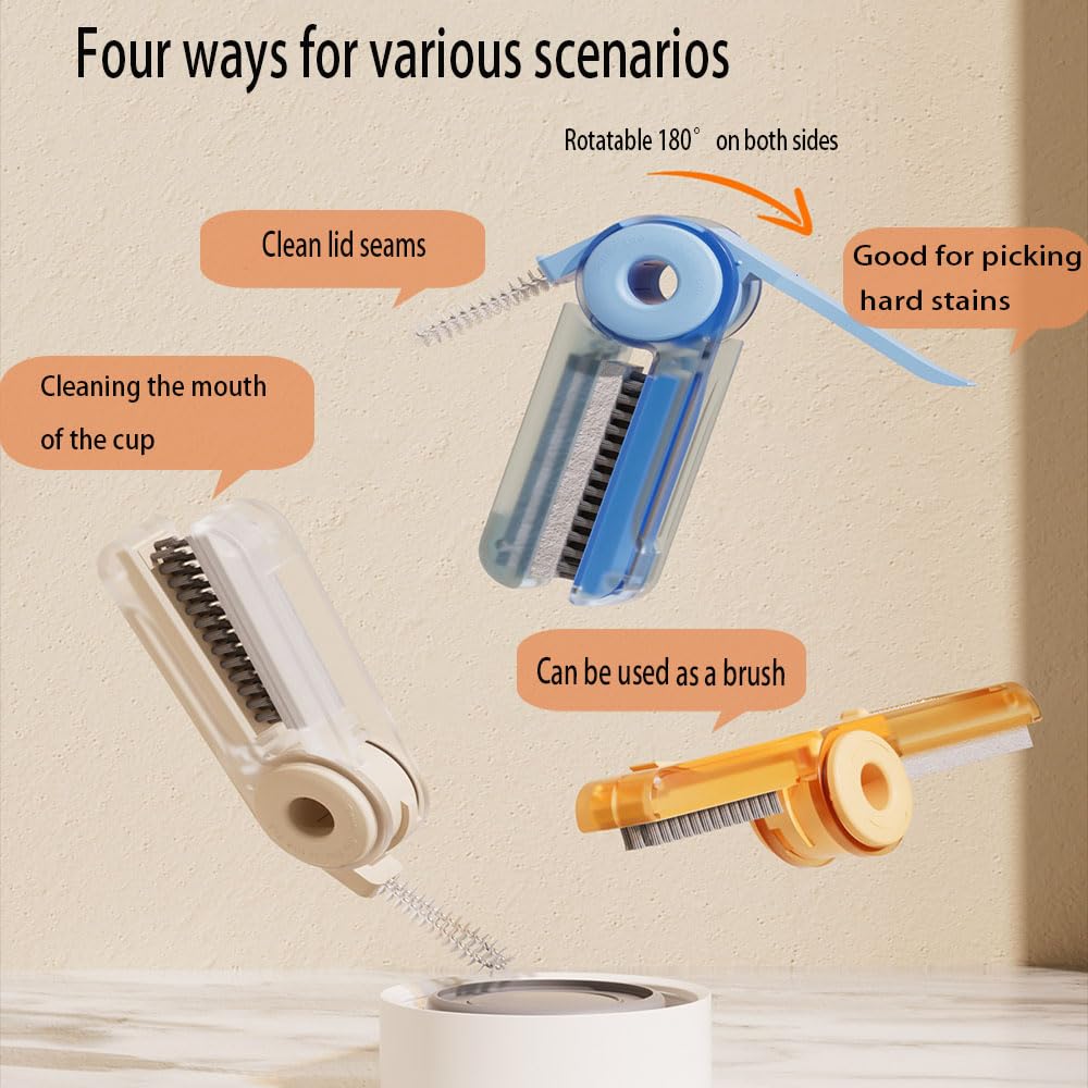4-in-1 Long Handle Bottle Cleaning Brush with Straw Cleaner - Reusable Water Bottle Brush for Sports Bottles, Baby Bottles, Mugs & Straws - Perfect for Home, Office, Gym & Travel (Orange)