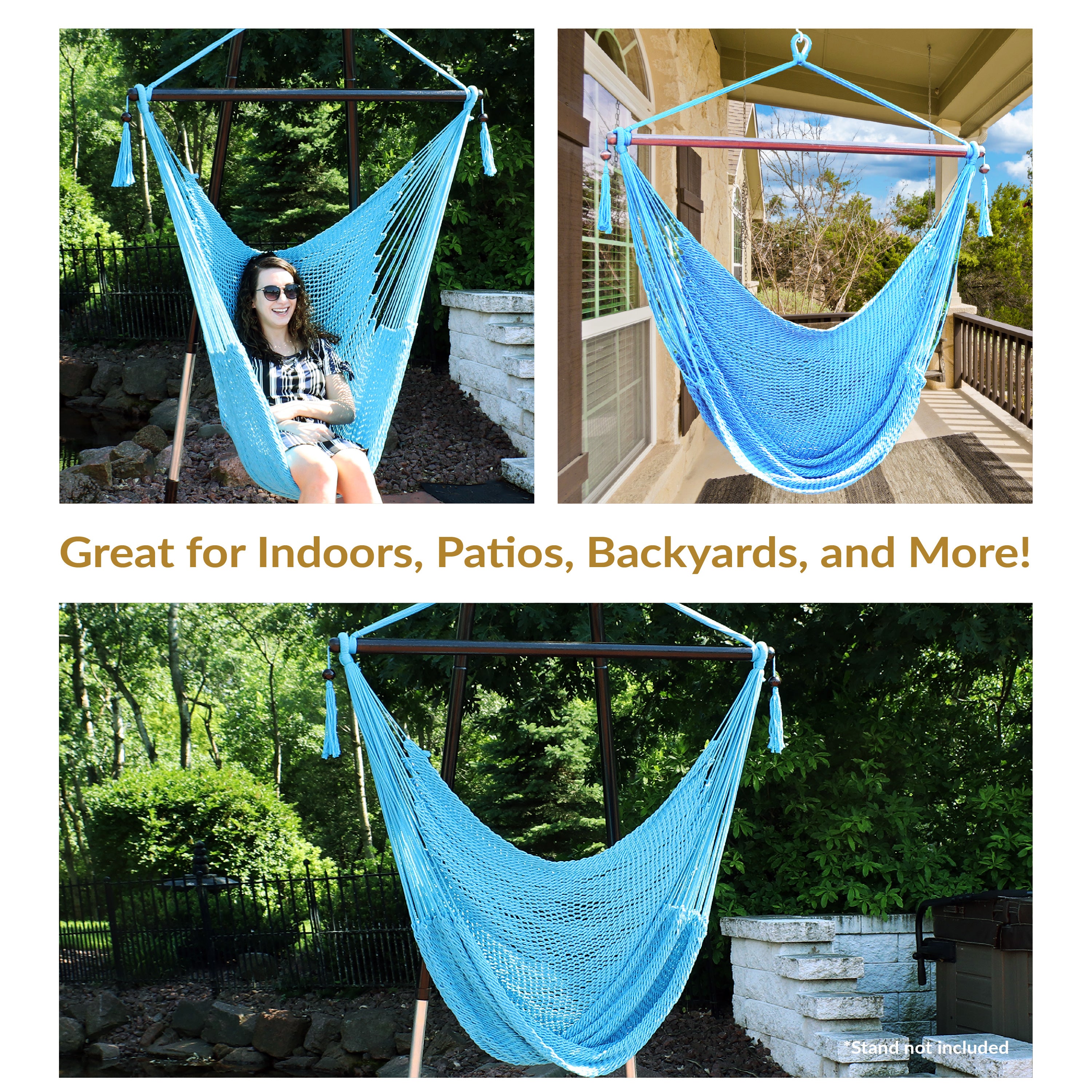 Extra Large Caribbean Polyester Rope Hammock Chair for Outdoor Relaxation - Perfect for Backyard, Patio, Poolside & Beach Lounging
