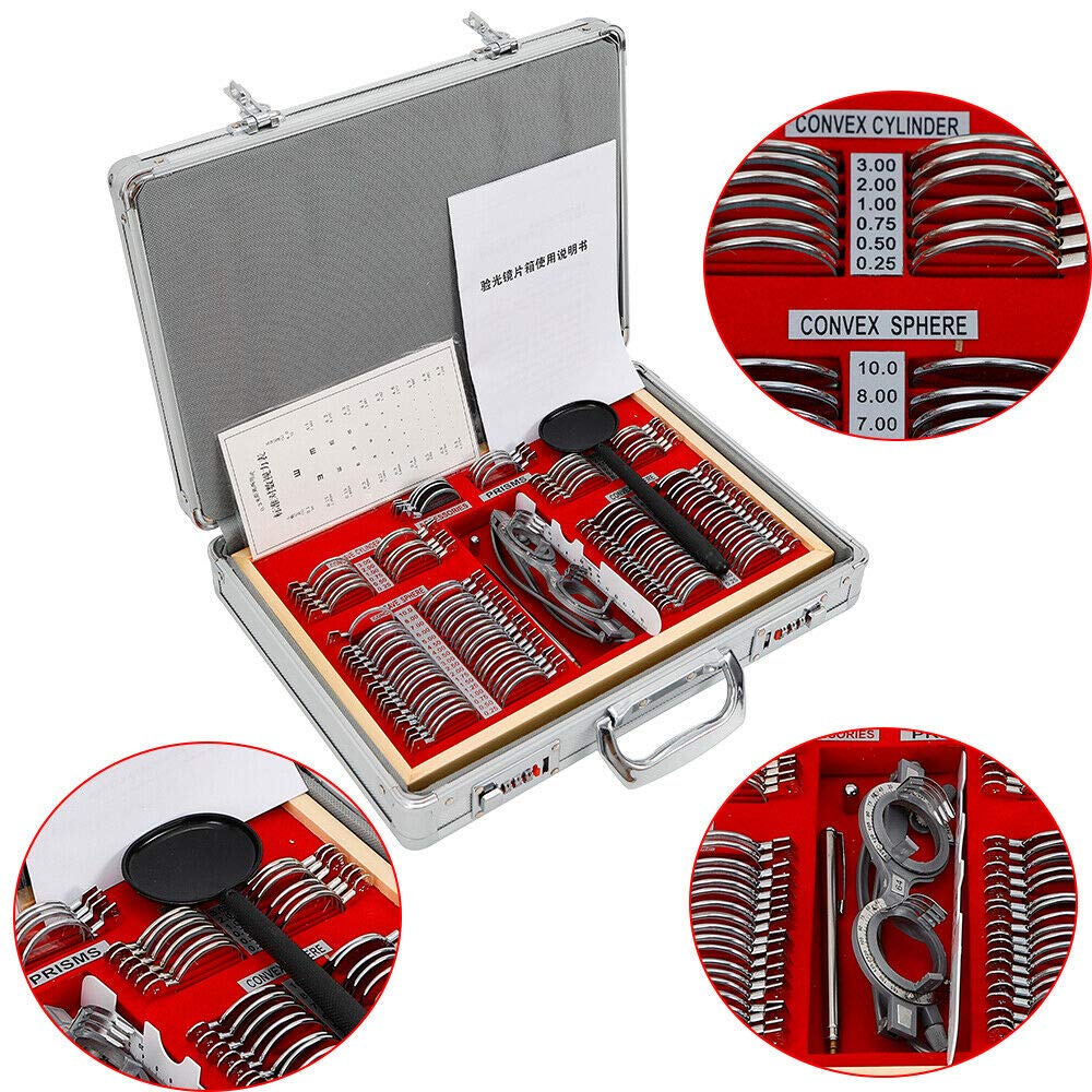 TBVECHI 104 Pcs Optometry Lens Set - Optical Glass Test Lenses with Metal Rim Trial Frame & Aluminum Case - Perfect for Eye Exams, Vision Testing, and Optometry Practice