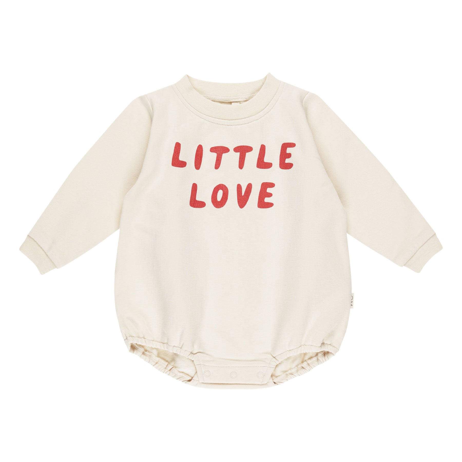 Crewneck Bubble Romper for Baby Girls - Soft Cotton Jumpsuit with Cute Little Love Print - Natural Color for Playtime & Photo Shoots