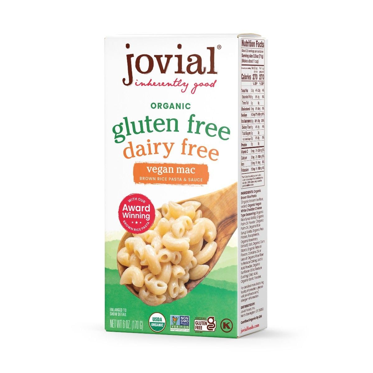 Organic Gluten Free Vegan Pasta - Jovial Dairy-Free Whole Grain Macaroni | Award-Winning Italian Pasta | 6 Oz | Perfect for Vegan Diets, Gluten-Free Meals & Healthy Family Dinners