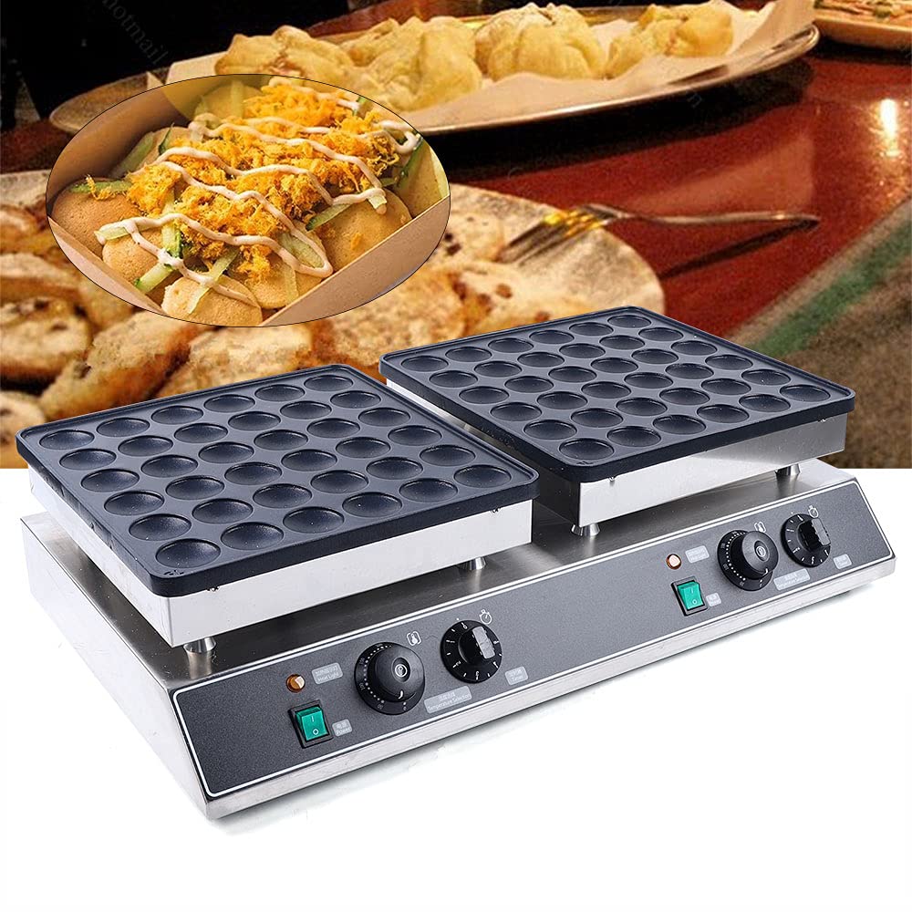 72-Hole Mini Dutch Pancake & Takoyaki Maker - 2000W Commercial Electric Waffle Machine with Non-Stick Stainless Steel Plate (1.88