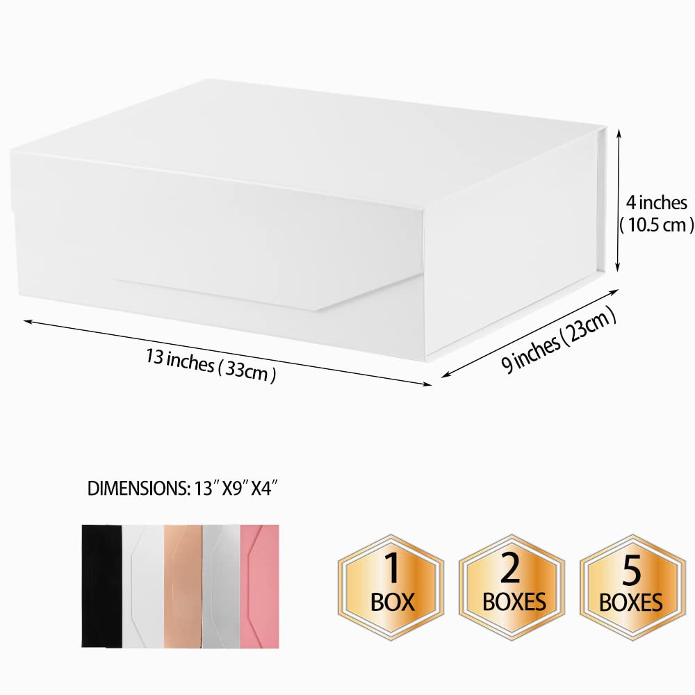 2 Pack 13x9x4 Inches Large White Gift Box with Magnetic Lid - Elegant Bridesmaid & Groomsman Proposal Box, Reusable Collapsible Storage for Clothes, Jewelry & Keepsakes - Perfect for Weddings, Birthdays & Special Occasions (Glossy White)
