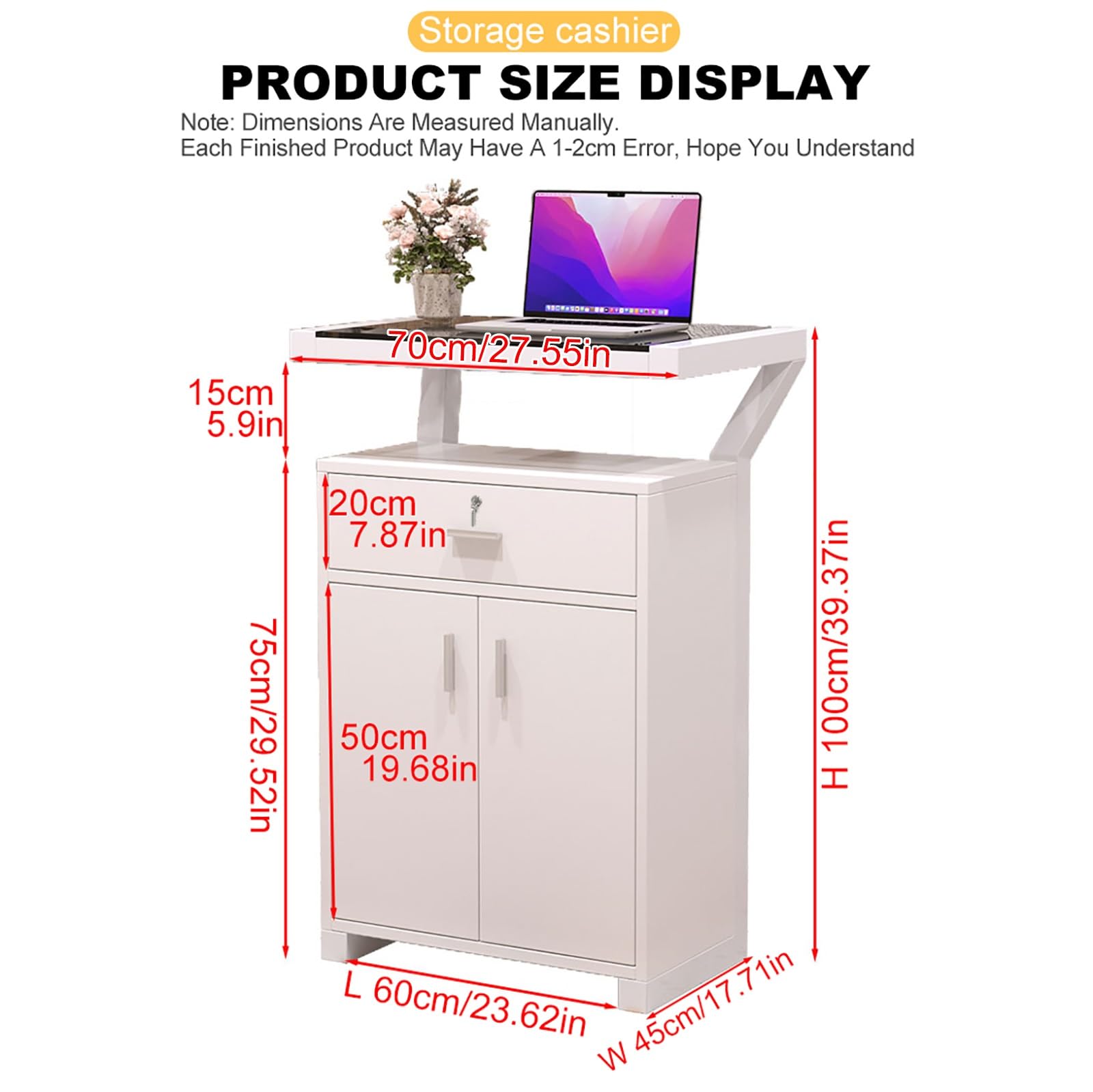Modern Reception Counter Desk with Lockable Drawers - Gold Finish Office Reception Desk for Lobby, Beauty Salon, Supermarket & Retail Stores - Durable Front Desk with Storage for Professional Spaces