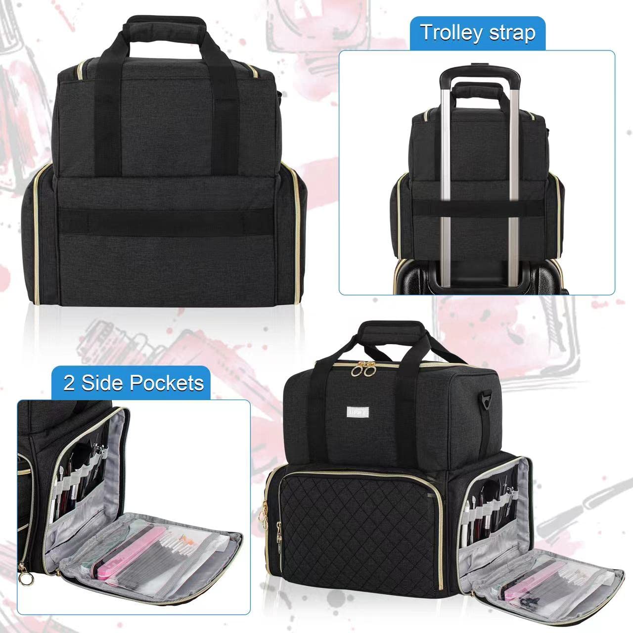 Professional 80-Bottle Nail Polish Organizer with Nail Lamp Holder & 2 Removable Bags - Portable Nail Technician Storage Case for Salon Supplies (Black) | Perfect for Mobile Nail Artists & At-Home Manicures