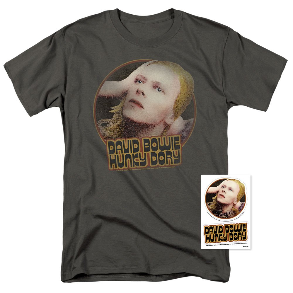 David Bowie Hunky Dory Vintage Rock Album Graphic T-Shirt with Bonus Stickers - 70s Music Fan Gift, Concert Outfit & Retro Fashion Statement