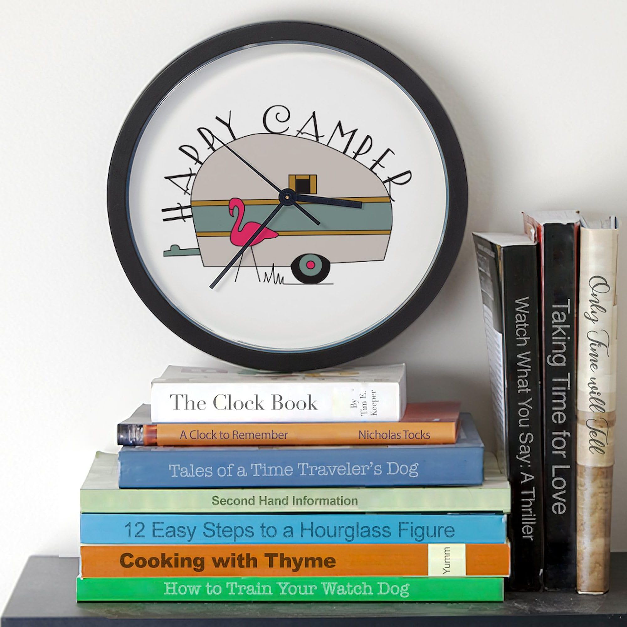 Happy Camper 10-Inch Wall Clock - Decorative Clock for Living Room, Kitchen, Office & Cabin Decor - Perfect for Home, Camping Enthusiasts & Outdoor Lovers