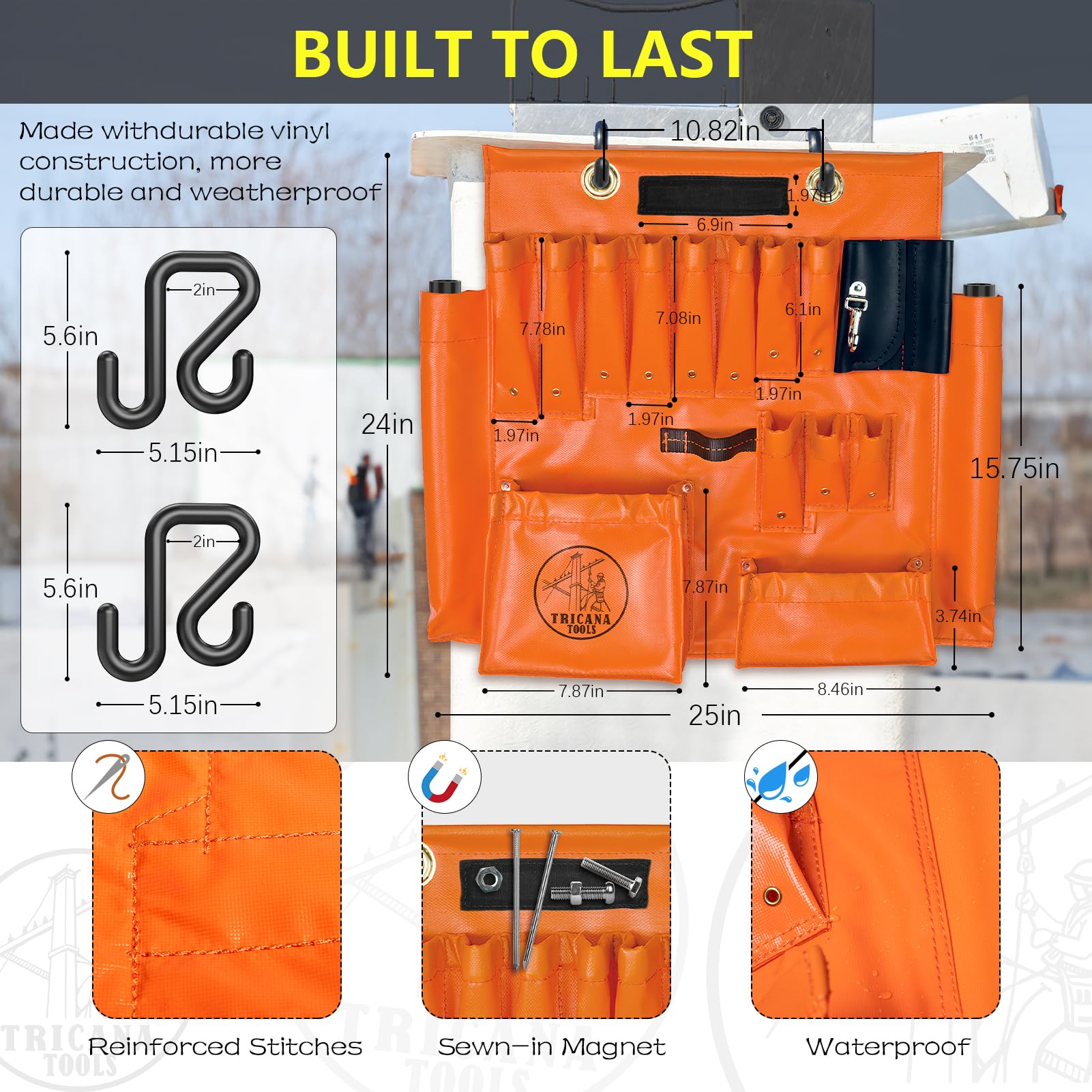 Lineman Tool Board - Heavy Duty Aerial Apron with Magnet & 16+ Pockets | Bucket Truck Tools Organizer with 2