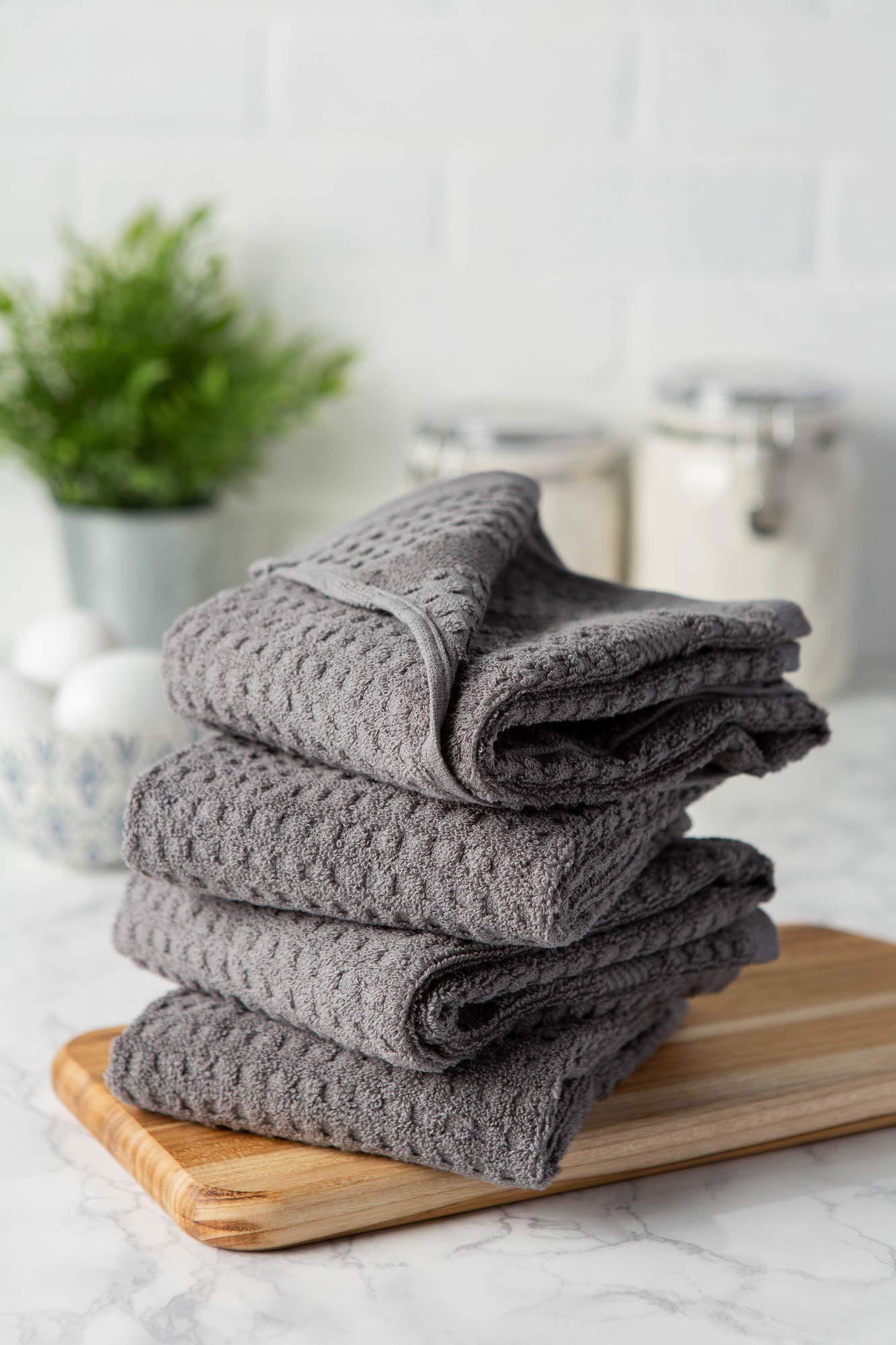 CC Home Furnishings Set of 4 Waffle Weave Gray Rectangular Dish Towels 18x28 Inches - Premium Kitchen Towels for Drying Dishes, Cleaning Countertops & Modern Home Decor