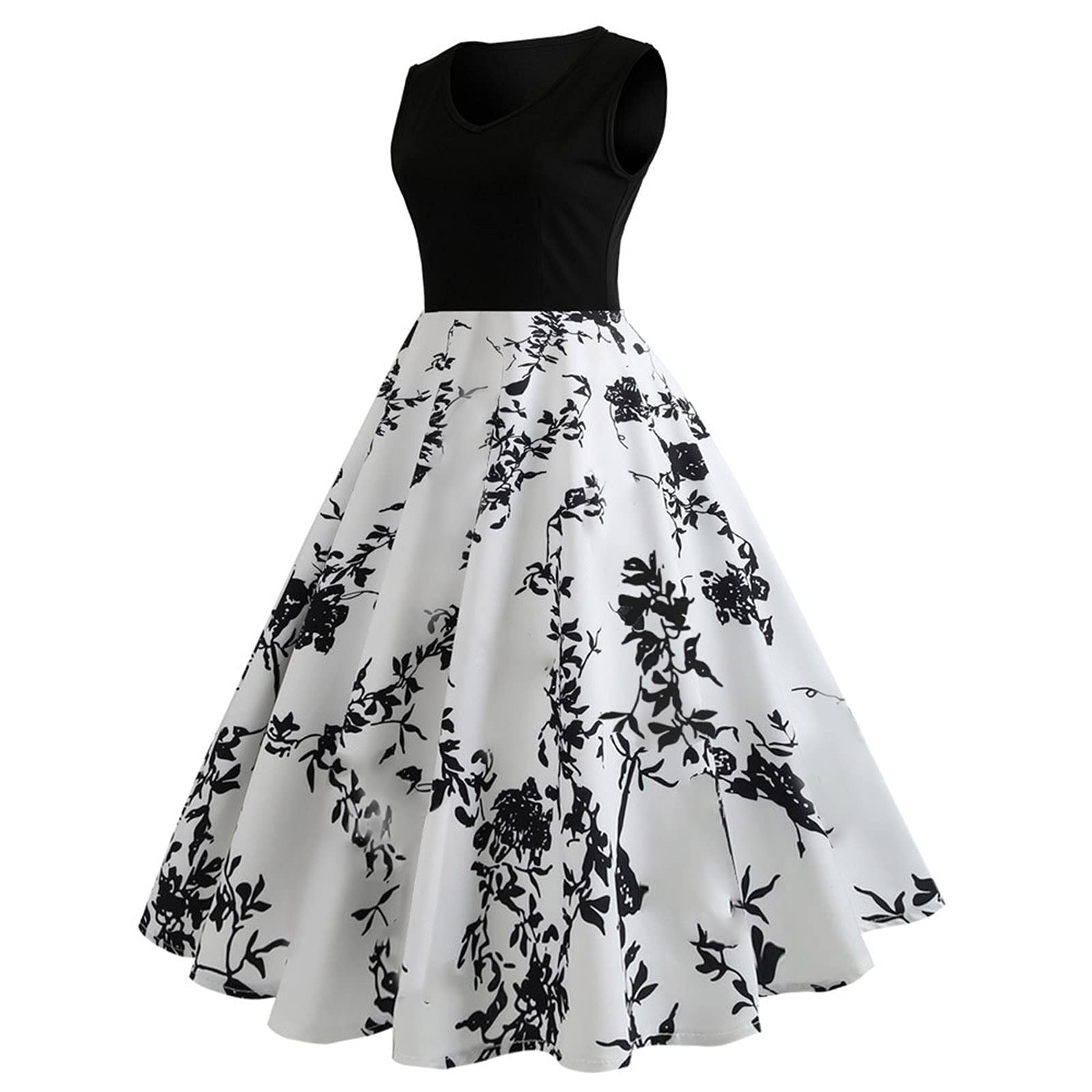 Vintage Floral Print Sleeveless Swing Dress for Women - Elegant Evening Prom Gown, Casual Party Dress, Long Sleeve Formal Wear - Perfect for Cocktail Parties, Weddings, Date Nights & Special Occasions