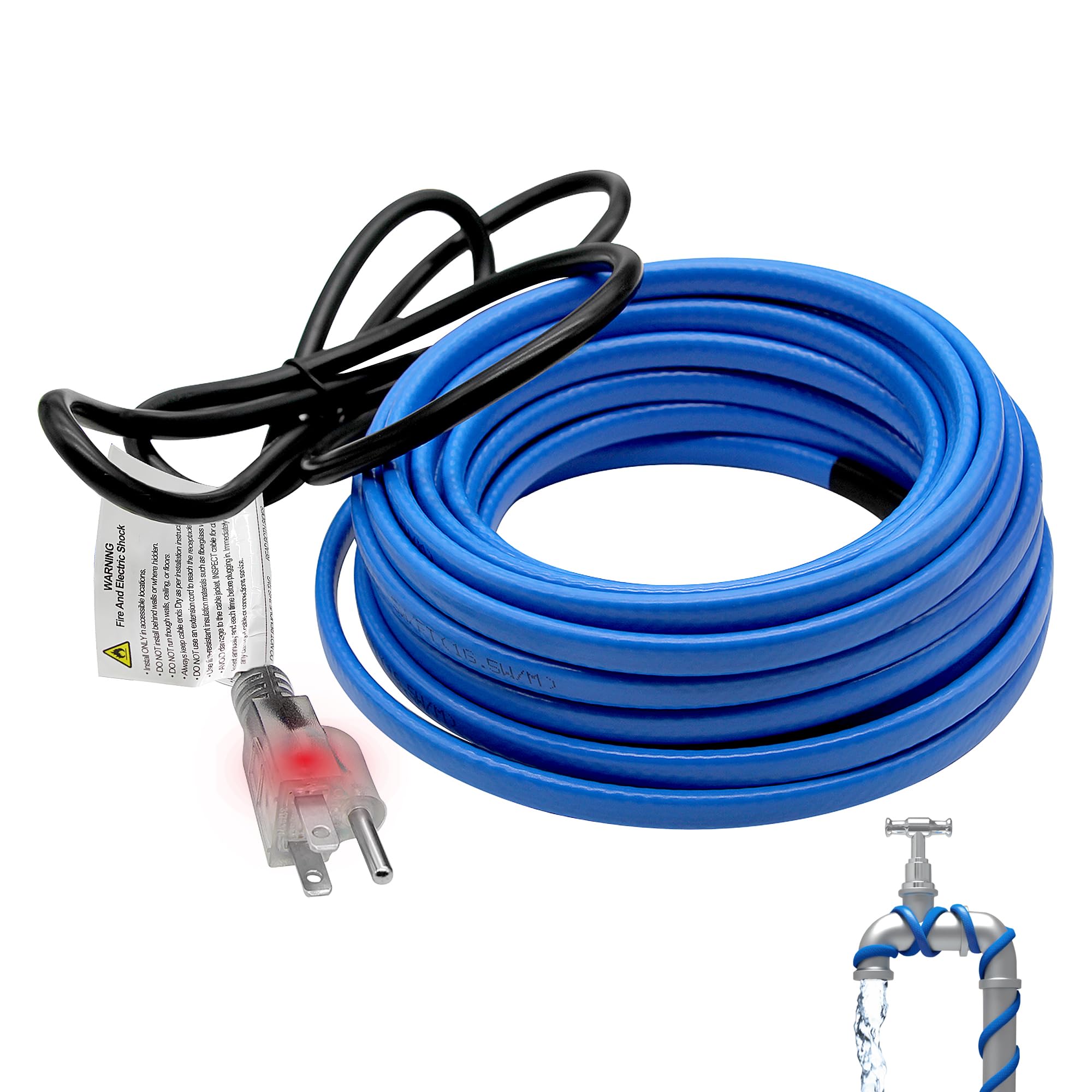 Self-Regulating Heat Tape for Pipe Freeze Protection - 15FT Water Pipe Heating Cable for Metal & Plastic Pipes | Indoor/Outdoor Use for Home, RV & Garden Pipes in Winter