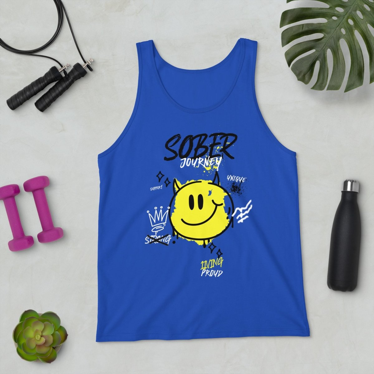 SoberFit Smiley Men's Tank Top - Sunshine Strength Series Workout Shirt for Gym, Running & Summer Outdoor Activities