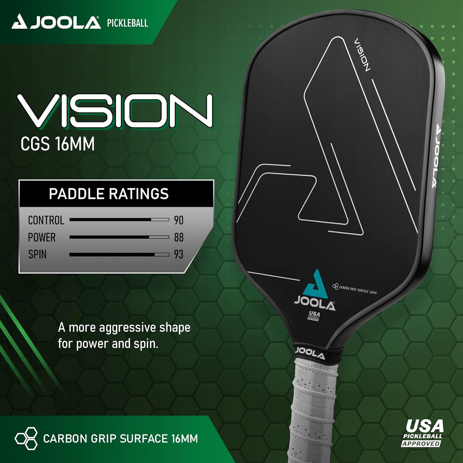 JOOLA Vision CGS 16 Pickleball Paddle - Premium Carbon Graphite Surface for Enhanced Control & Power | Perfect for Competitive Play & Recreational Games