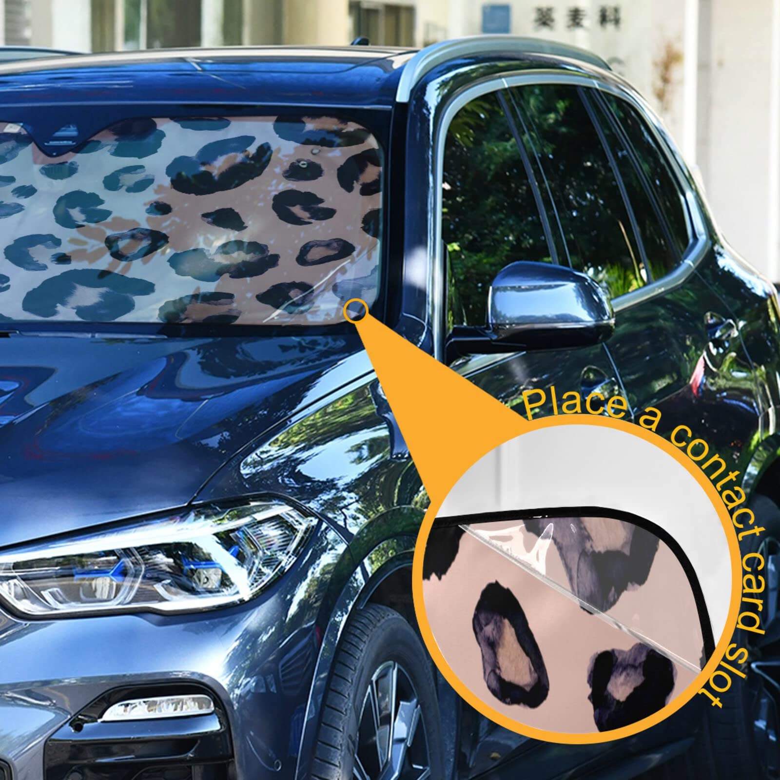 Pink Black Leopard Car Windshield Sunshade - Foldable UV Sun Visor Protector for Cars, Trucks & SUVs | Blocks Heat & Glare | Keep Vehicle Cool in Summer Parking