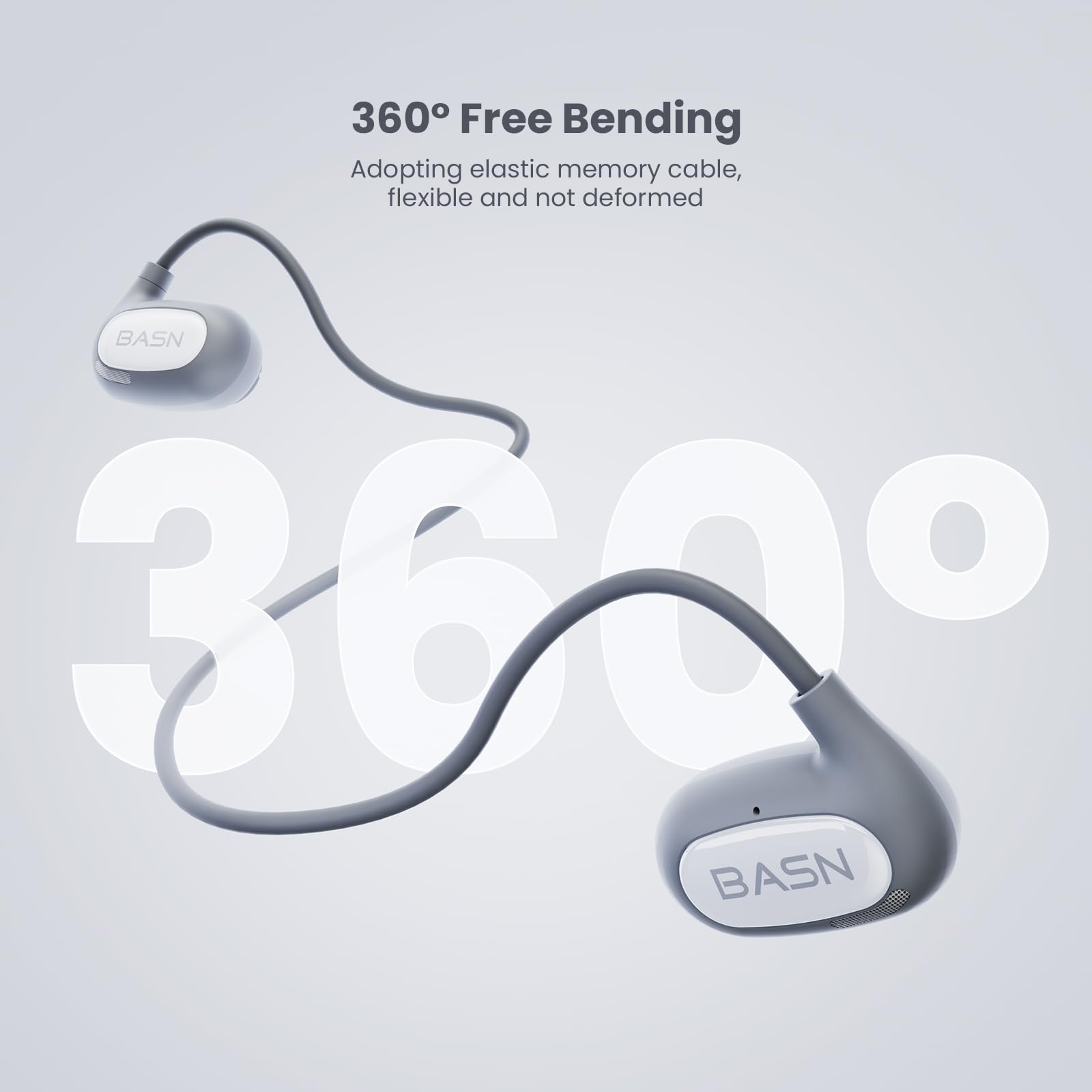 BASN AirS1 Open Ear Bluetooth Headphones - Wireless Air Conduction Headset with 16.2mm Driver, HiFi Sound, ENC Mic for Clear Calls, IPX5 Waterproof - Ideal for Running, Cycling, Hiking & Outdoor Sports (Gray-White)