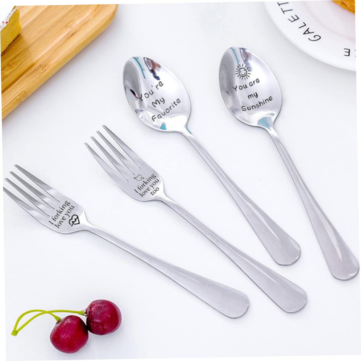 2 Pcs Romantic Engraved Stainless Steel Dessert Forks for Couples - Sweet Cross Design Reusable Tableware for Tea, Dinner & Special Occasions - Perfect for Anniversaries, Valentine's Day & Romantic Date Nights