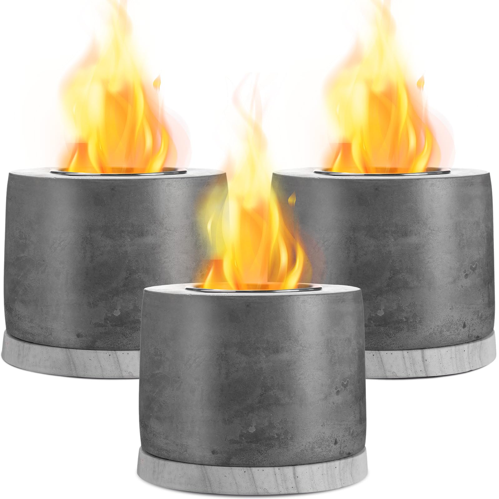 3 Pack Concrete Tabletop Fire Pit Bowl - Indoor/Outdoor Ethanol Fireplace for Patio, Balcony, Deck with Extinguisher Cover & Felt Cushion - Perfect for Smores Making, Ambiance, and Outdoor Gatherings