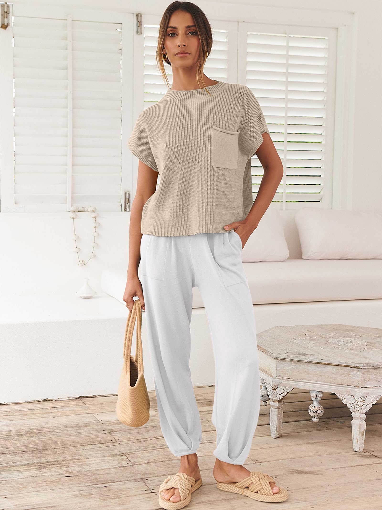 ANRABESS Women's Knit Sweater and High Waisted Pants Lounge Set - Cozy Two Piece Outfit for Fall, Winter, Home, Office & Casual Wear