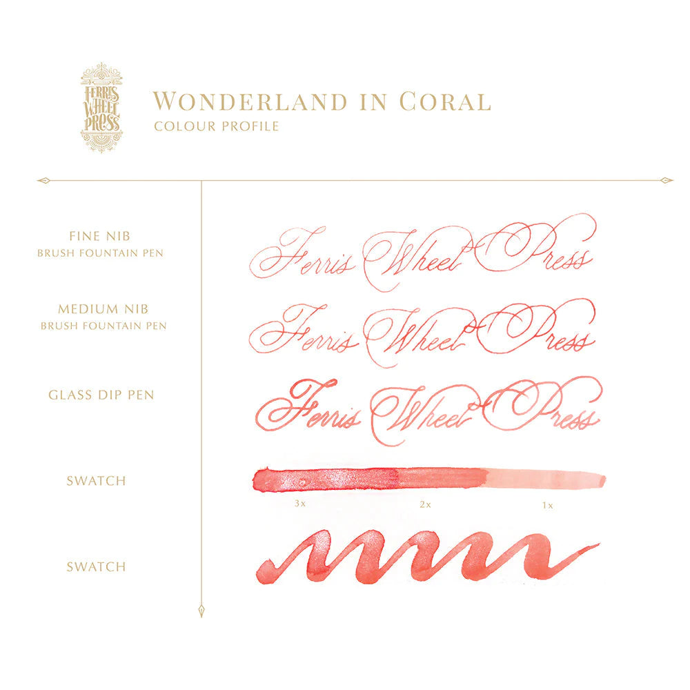 Ferris Wheel Press Wonderland Coral Fountain Pen Ink - Premium Calligraphy & Writing Ink for Fountain Pens, Dip Pens, and Art Projects - Perfect for Journaling, Lettering, and Creative Writing