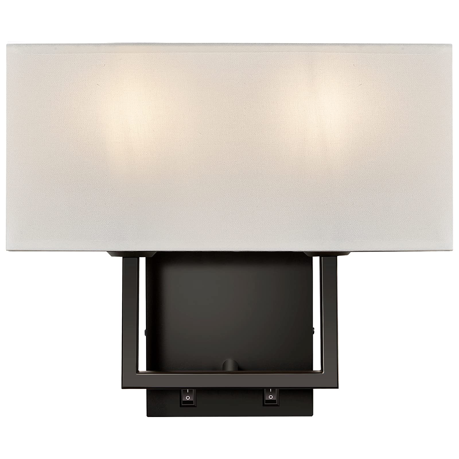 Modern Transitional 2-Light Wall Sconce with Square White Fabric Shade & Toggle Switch - Nightstand Reading Light for Bedroom, Dining Room, Fireplace & Hallway - Plug-in Wall Mount Lighting Fixture for Home Decor