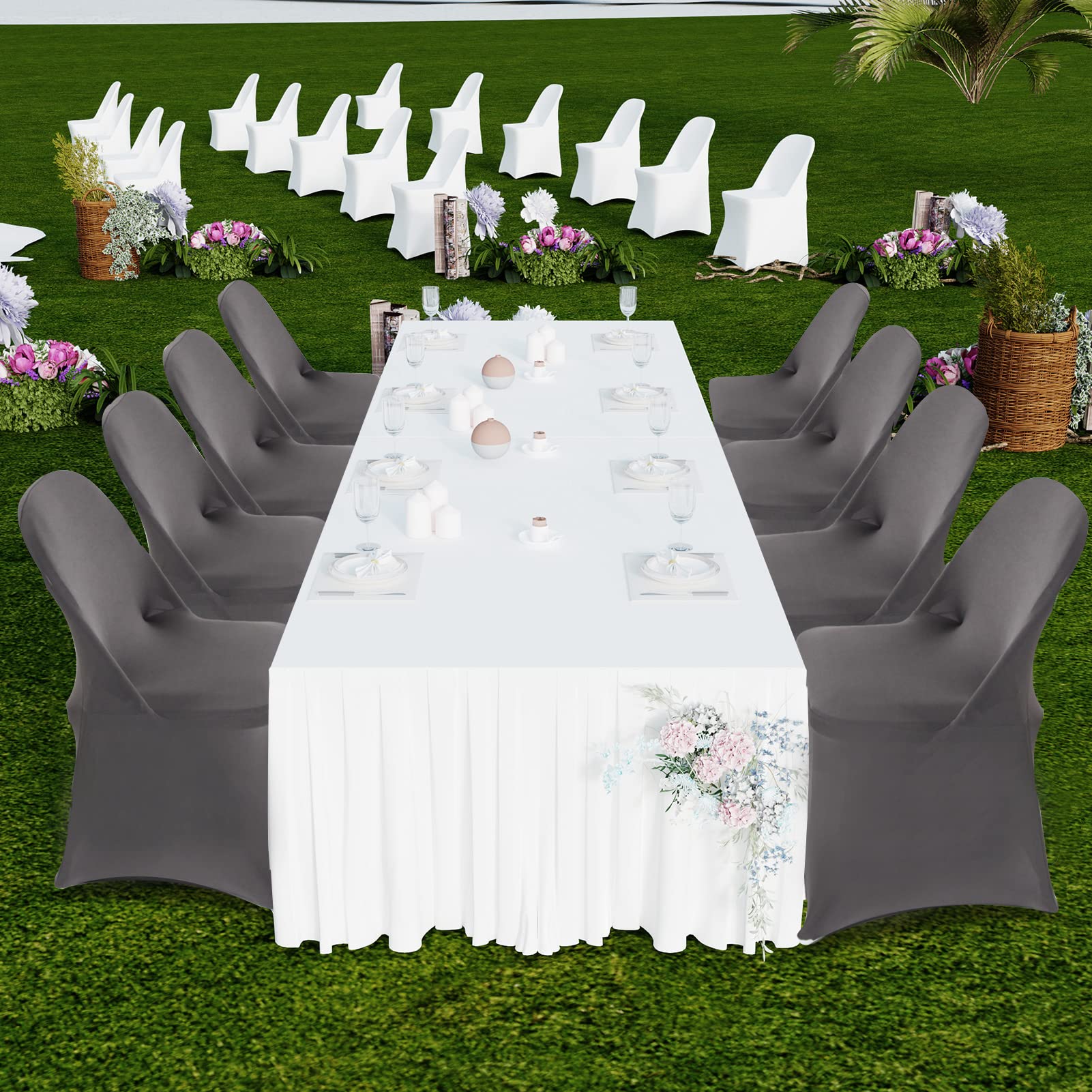 HAINARverS 10pcs Stretch Spandex Washable Chair Covers for Wedding, Party, Banquet, Birthday & Conference - Gray Fabric Decoration Covers - Perfect for Indoor/Outdoor Events & Special Occasions