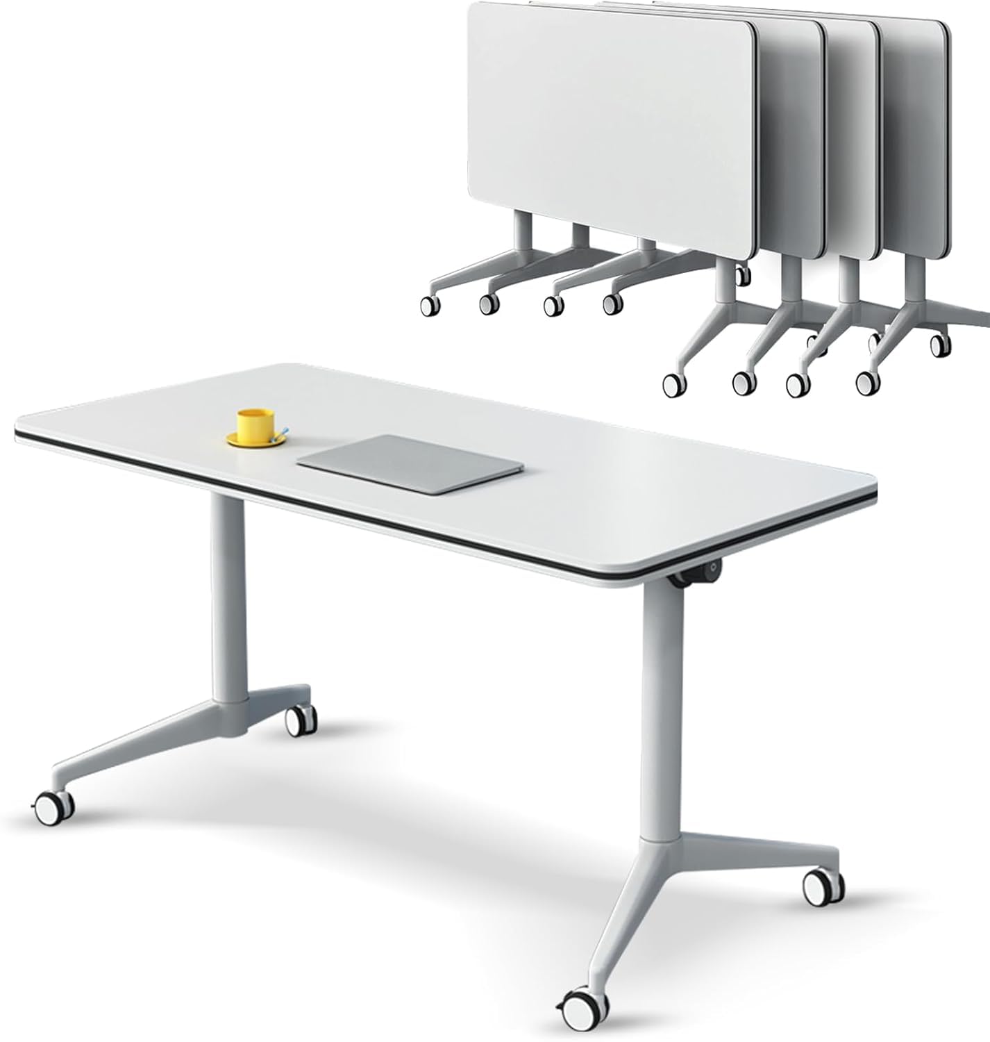 Foldable Flip Top Mobile Conference Table with Wheels - Modular Training & Meeting Seminar Table for Office, Classroom & Event Spaces | Portable & Space-Saving Design