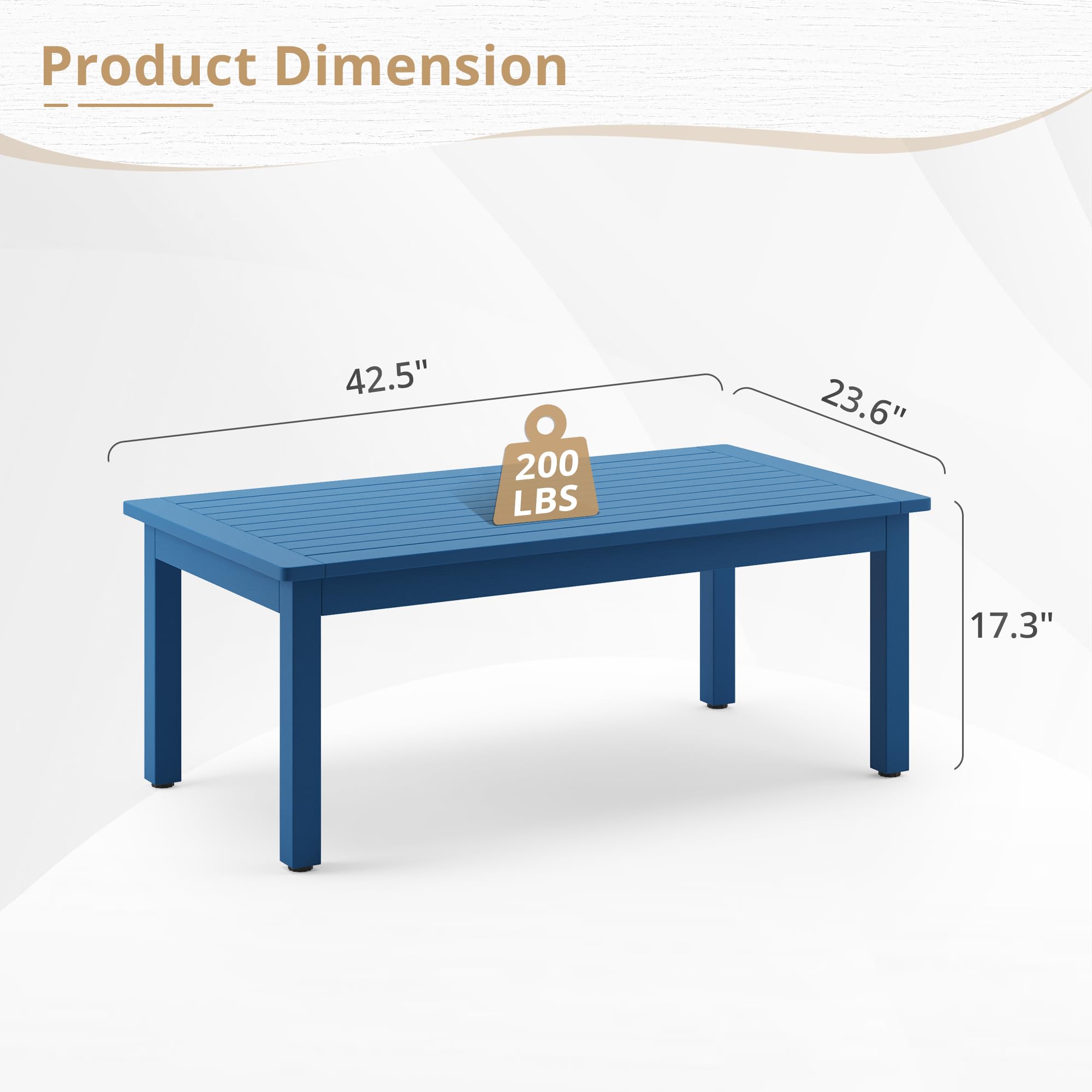 LUE BONA Outdoor Coffee Table - Weather-Resistant Rectangle Patio Table with Adjustable Leveling Feet for Deck, Pool, Balcony - Indoor & Outdoor Use - Navy Blue | Perfect for Backyard Relaxation, Poolside Lounging, and Outdoor Entertaining