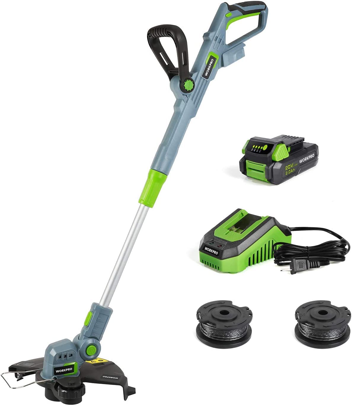 WORKPRO 20V Cordless String Trimmer & Edger - 12-Inch Cutting Width, 2.0Ah Li-Ion Battery, Fast 1-Hour Charger, Includes 16.4ft Trimming Line - Perfect for Lawn Edging, Weed Control & Yard Maintenance