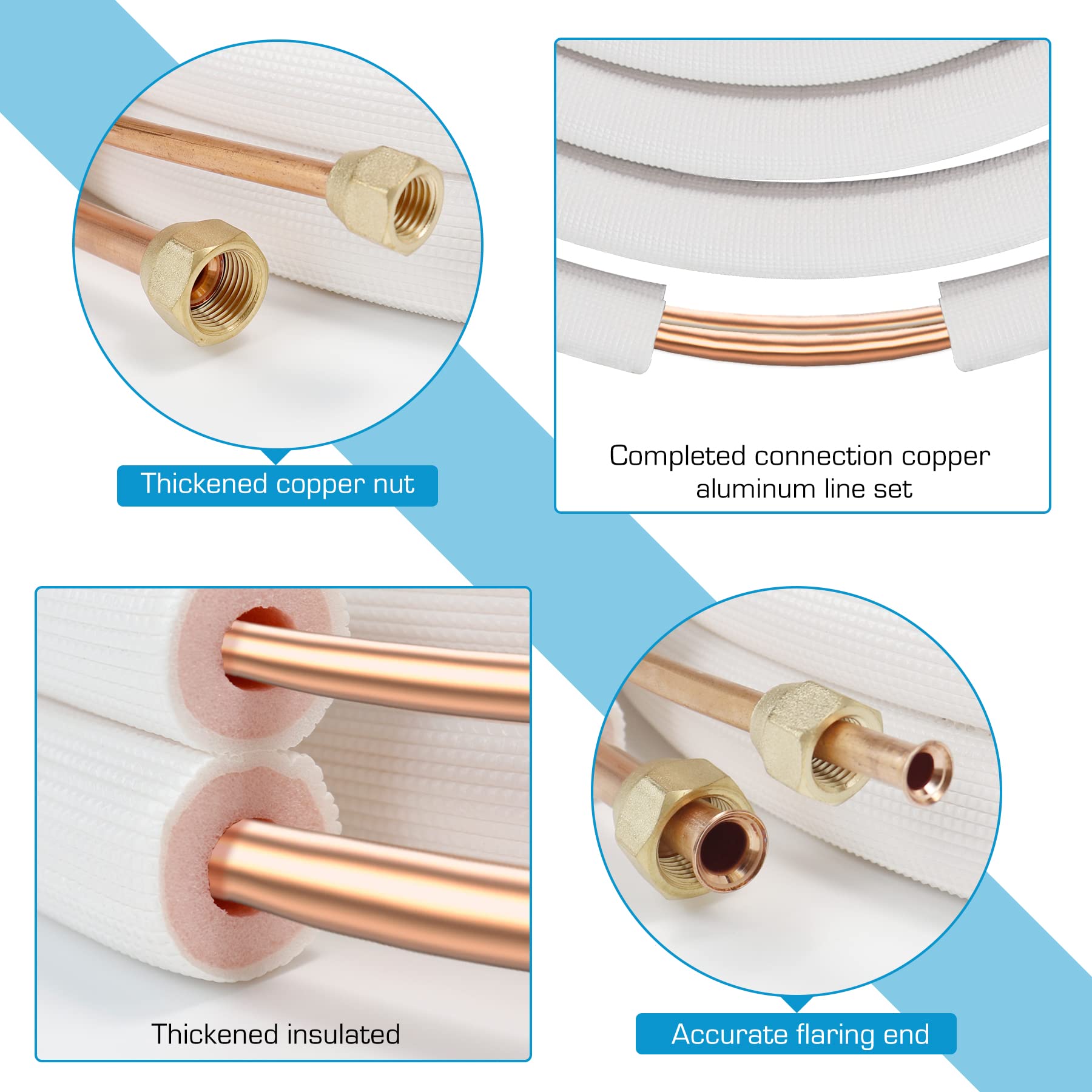 33 ft. Insulated Copper Aluminum AC Line Set - 1/4 & 3/8 Inch Refrigerant Pipes for Ductless Mini Split Air Conditioner & Heat Pump System - Perfect for Home, Office, and Commercial HVAC Installations