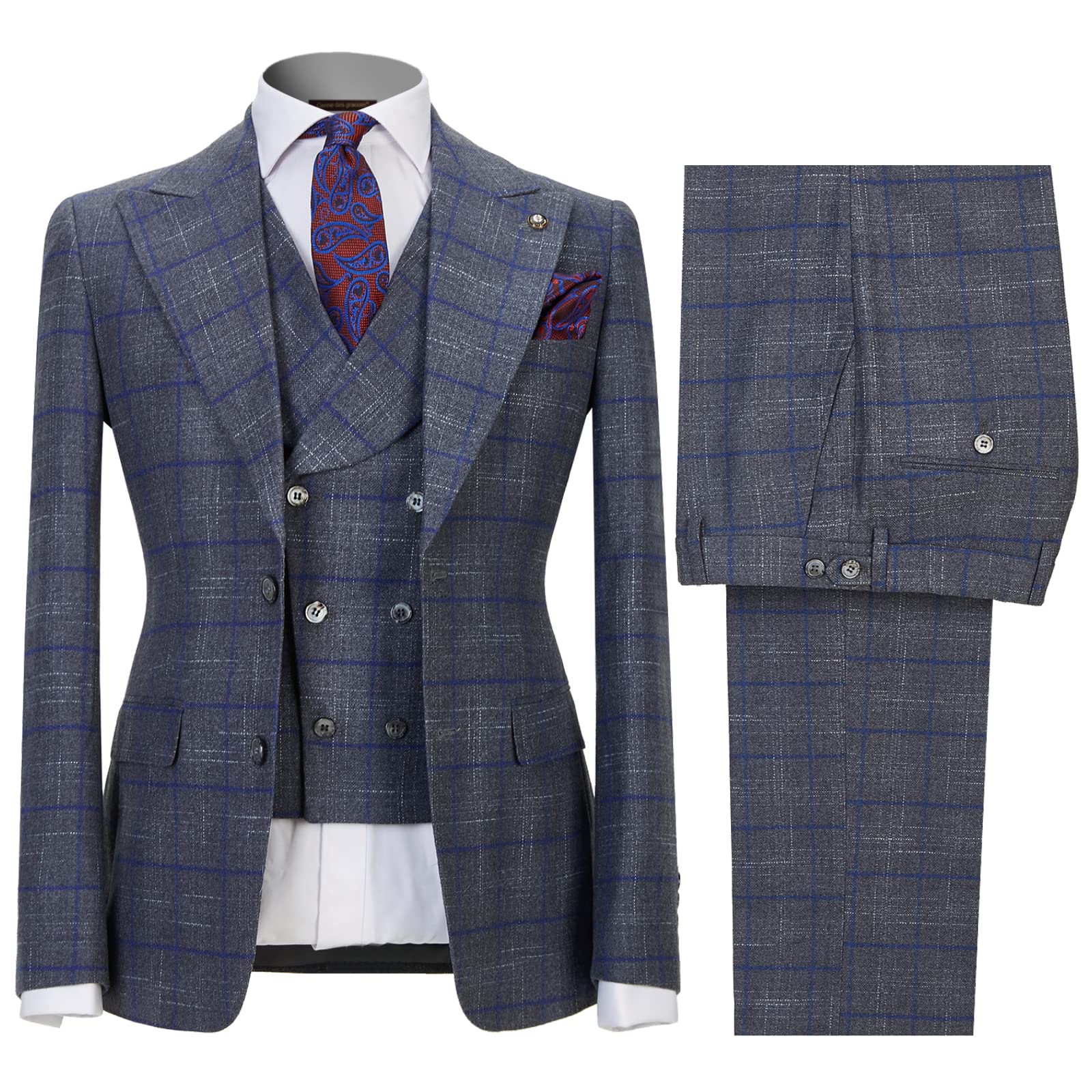 Cenne Des Graoom Men's Slim Fit 3-Piece Suit - Solid Color Tuxedo with One Button Shawl Collar Jacket, Vest & Pants | Formal Wear for Weddings, Business Meetings & Special Occasions