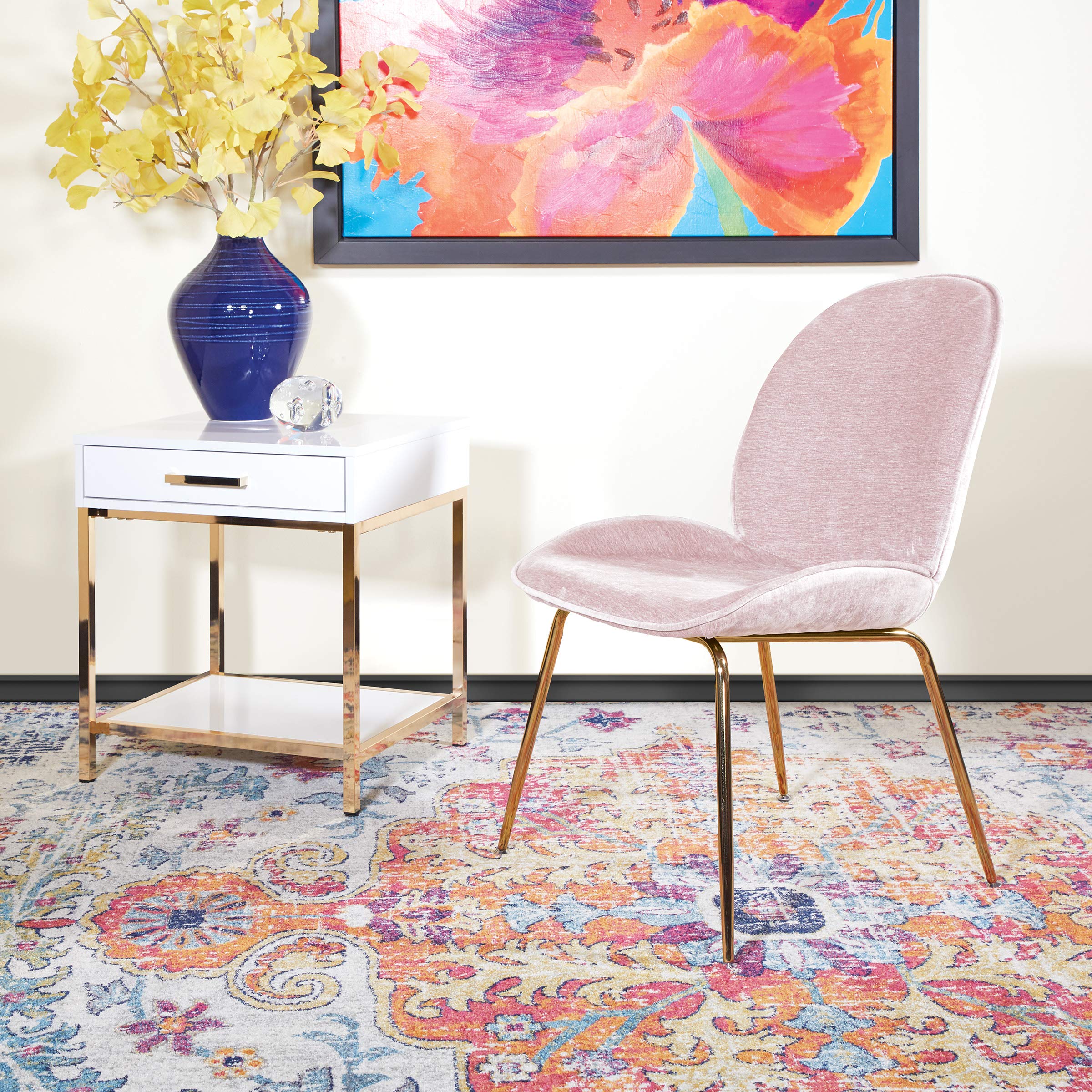 Modern White Gloss End Table with Gold Frame - Contemporary Nightstand for Living Room, Bedroom & Office - OSP Home Furnishings Alios Collection