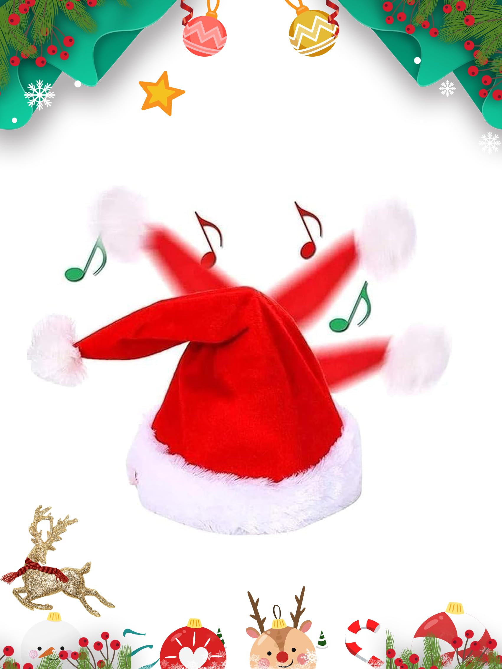 Singing & Dancing Electric Santa Hat - Plush Red & White Musical Christmas Hat for Kids & Adults - Perfect for Xmas, New Year Parties & Holiday Celebrations