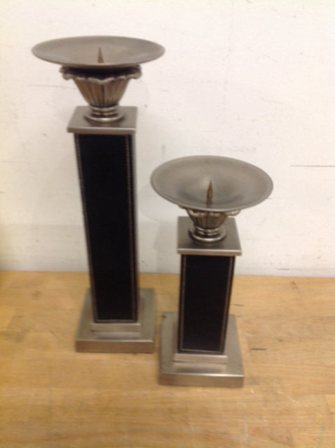 Elegant Black and Silver Candle Holders Set of 2 - Modern Home Decor for Dining Table, Wedding Centerpiece, Romantic Dinner Ambiance