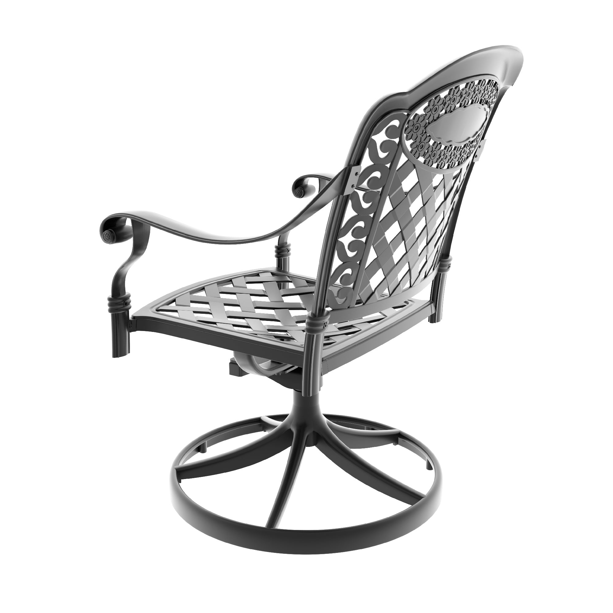 2-Piece Cast Aluminum Patio Swivel Chairs Set with Black Frame & Cushions - Outdoor Garden Furniture for Poolside, Deck, or Backyard Relaxation